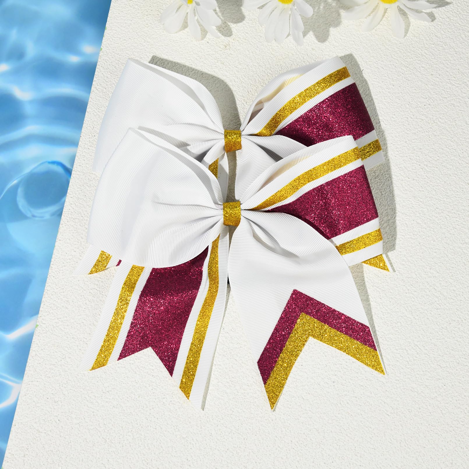 8 Pcs Large Cheer Hair Bows 8'' Glitter Hair Bows Gold Maroon Sparkly Cheerleading Softball Team Bow Hair Accessories For Cheerl