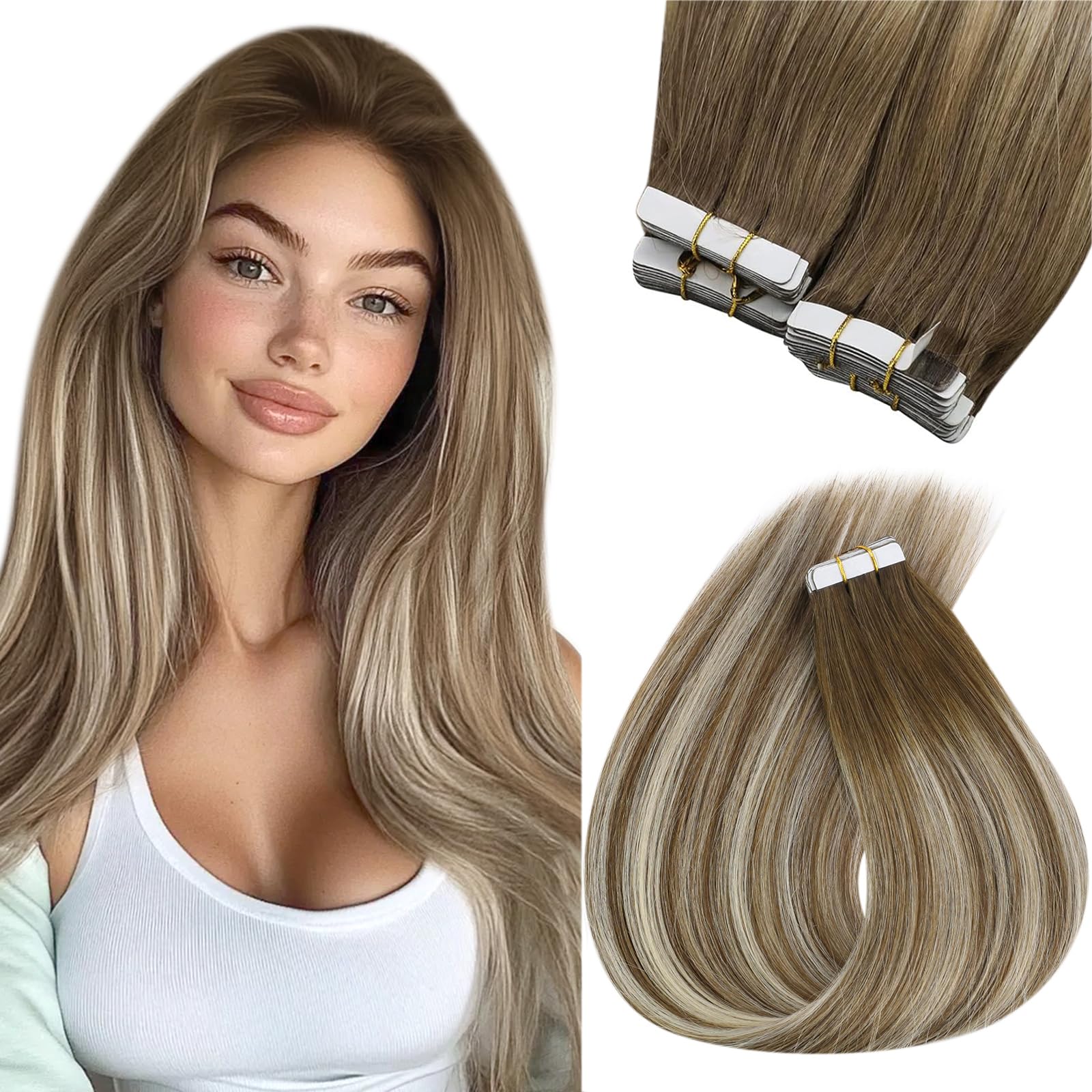 Sunny Hair Tape in Hair Extensions Ombre Blonde Tape in Human Hair Extensions Balayage Medium Brown Ombre Platinum Blonde Seamle
