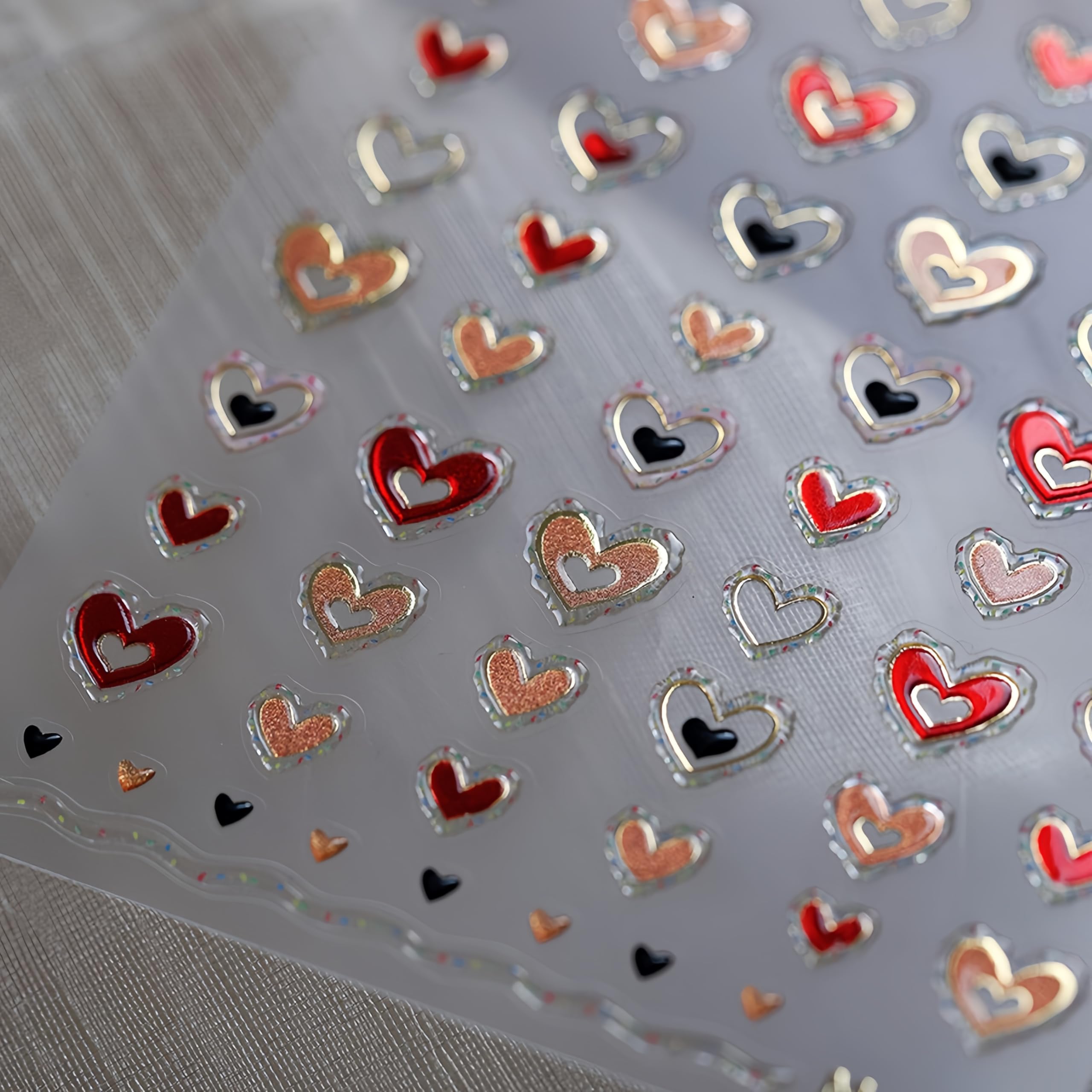 Heart Nail Art Stickers Valentines Day Heart Nail Stickers For Nail Art Pink Golden Hollow Heart 5D Embossed Nail Decals Jelly H