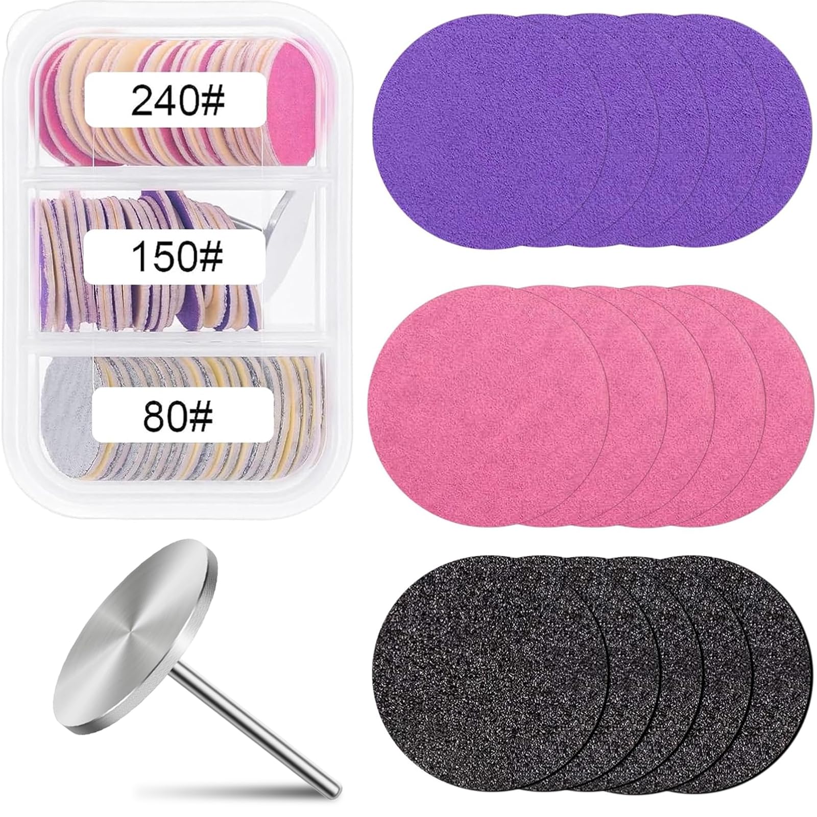 80pcs Sanding Paper Discs with Metal Nail Drill Bit 25mm Foot Drill Replacement Sanding Discs #80#150#240 Grits for Nail Drill B