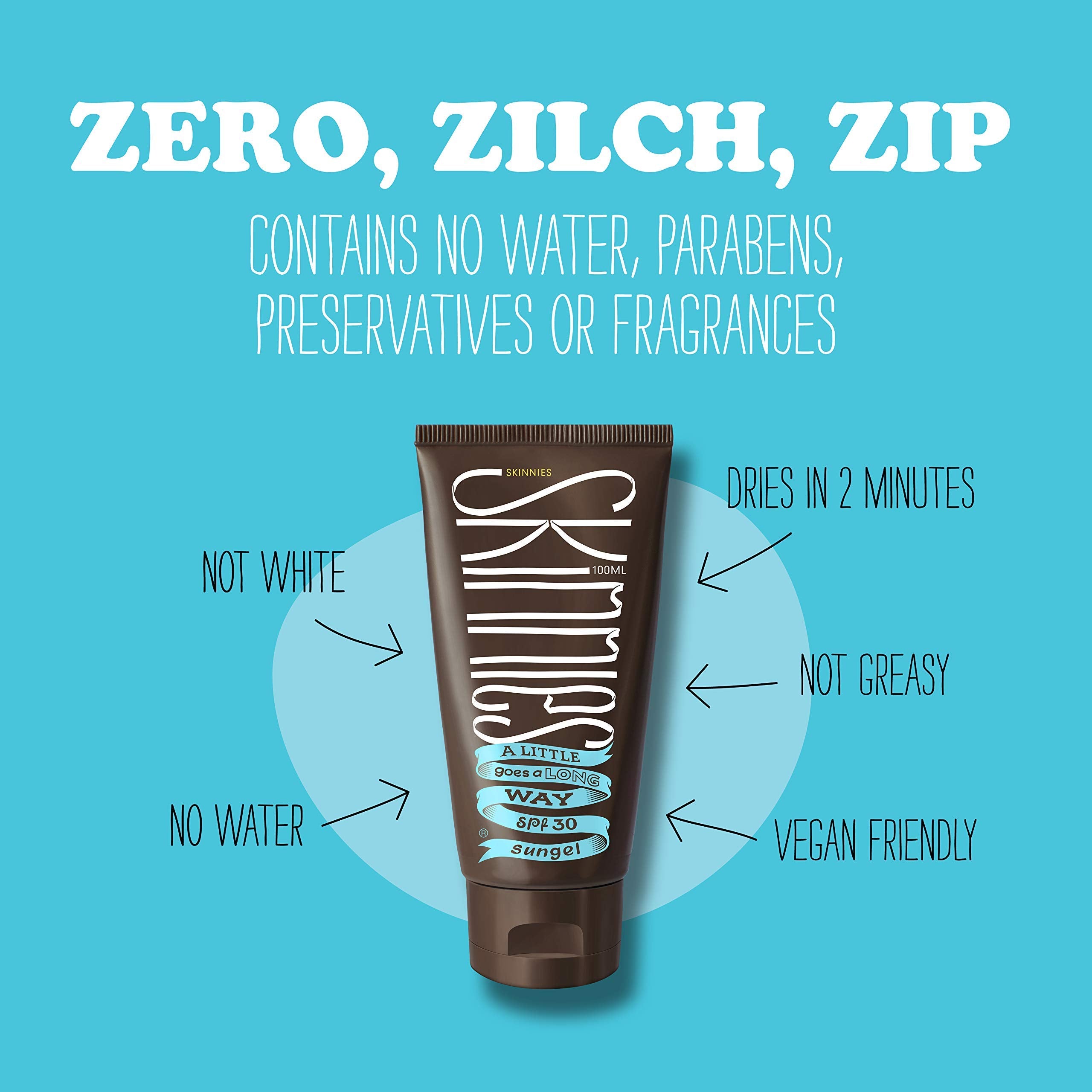 Skinnies Sungel Spf30 Eco Sunscreen, 3.4Oz Uva Uvb, Not Diluted With Water, Reef Safe, Vegan, Use Pea Size Blob