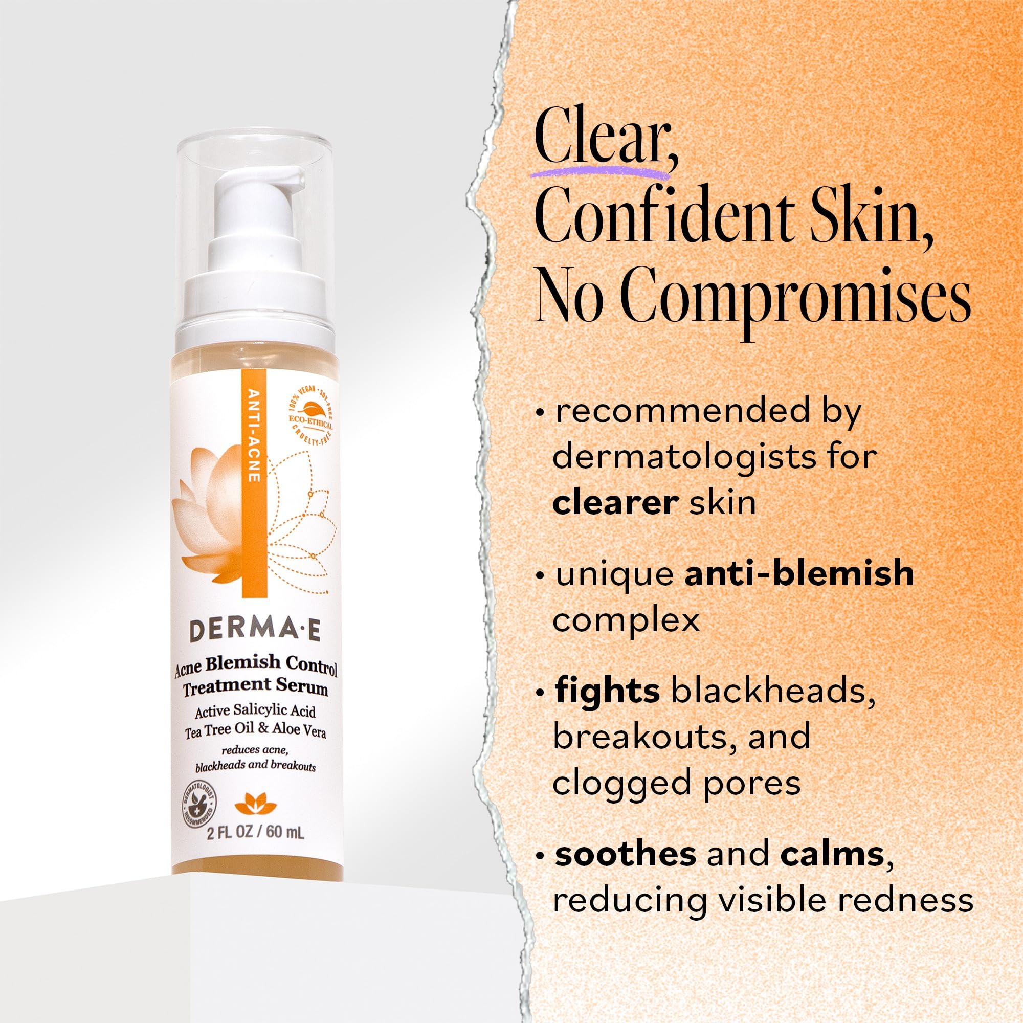 DERMA E Acne Spot Treatment, Acne Blemish Control Treatment Serum, 2 Fl Oz, Clinically Studied to Help Fight Blackheads, Breakou