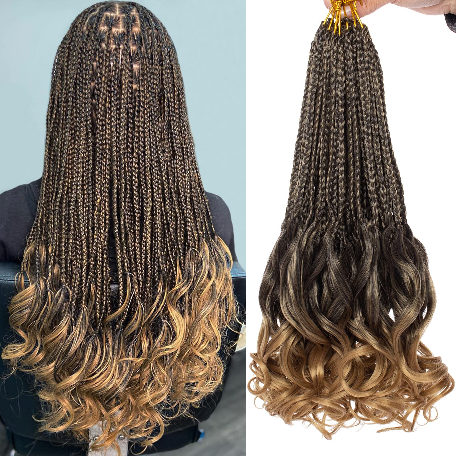 COOKOO 14 Inch Pre Looped French Curl Crochet Braids 9 Pack Ombre Blonde French Curly Bouncy Braiding Hair With Curly Ends Pre-s