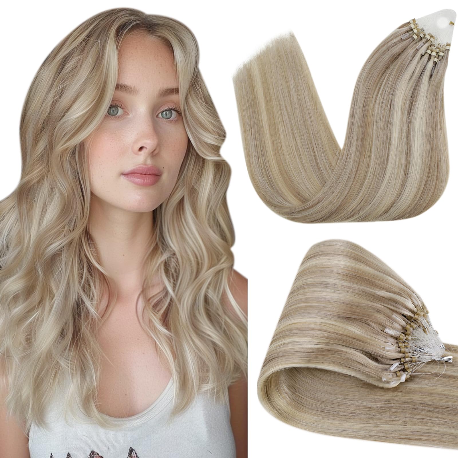 Hetto Micro Loop Hair Extensions Human Hair Micro Ring Hair Extensions Natural Micro Link Hair Extensions #17/23 Dirty Blonde Hi