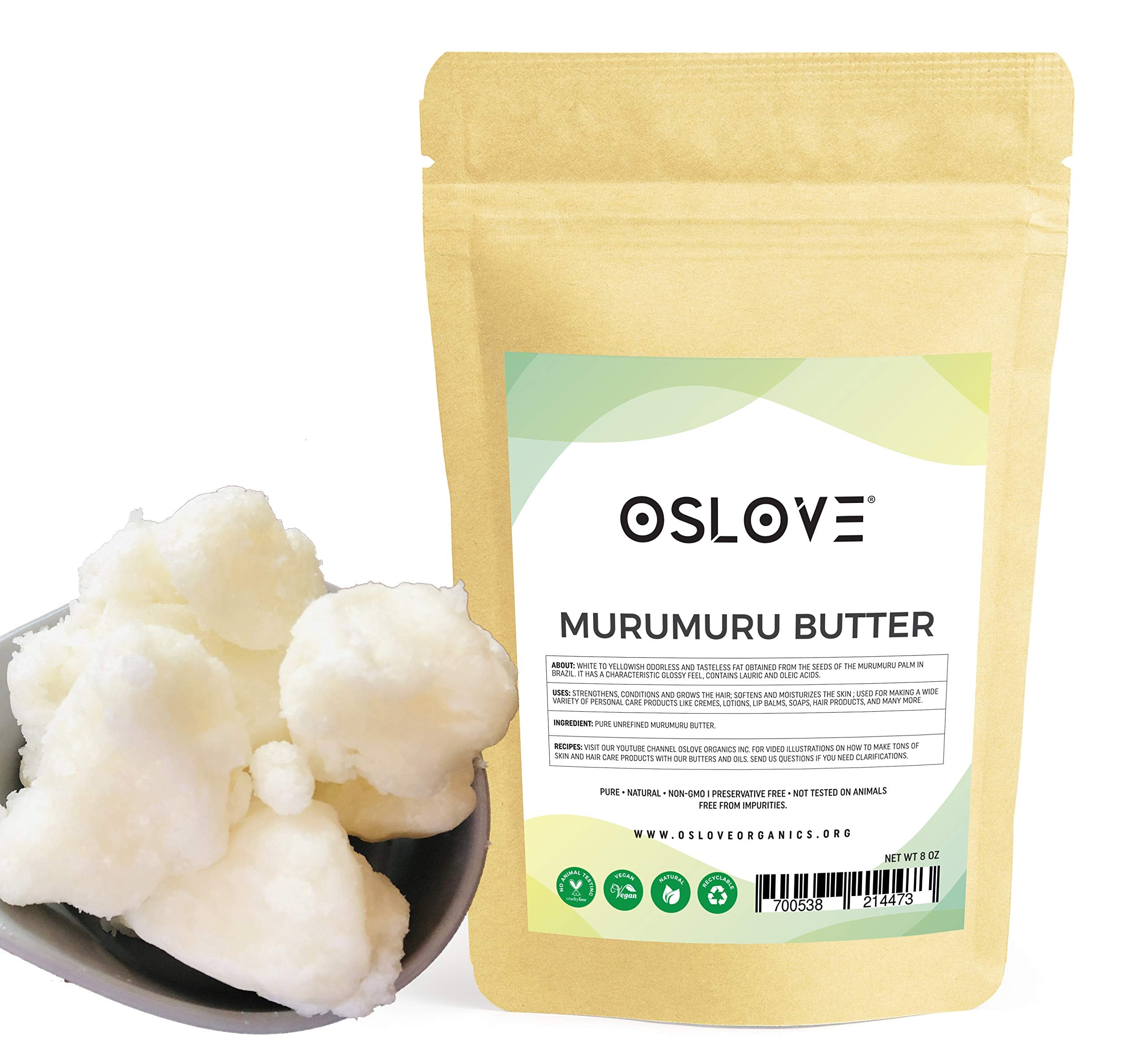 Oslove Organics Pure, Natural and Unrefined Murumuru Butter - Soft silky butter for lotions, whipped body butters/souffles, lip 