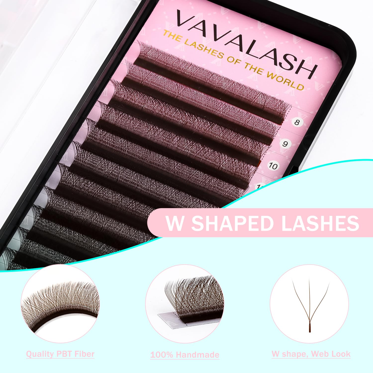 Vavalash Brown W-Shaped Eyelash Extension Brown 3D Premade Fans 0.07 D Curl Volume Lash Extensions Easy Fanning Lashes Matte Bro