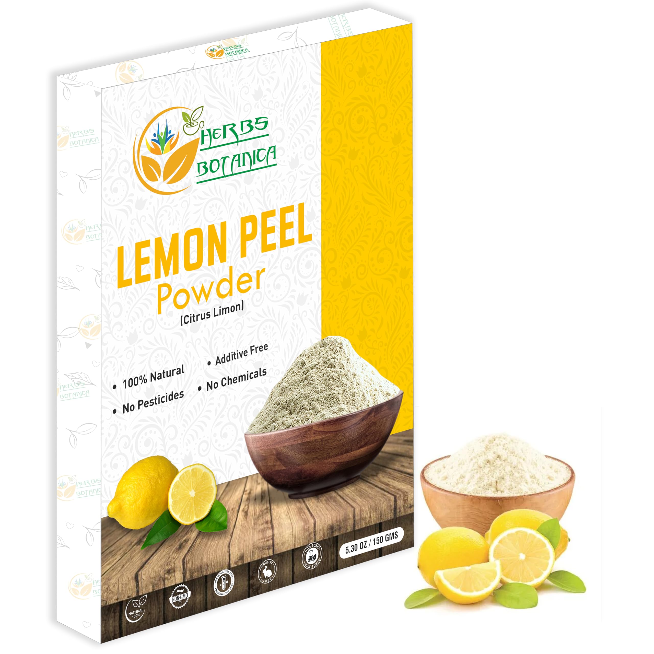 Herbs Botanica Organic Lemon Peel Powder Citrus Peel Organic 5.3 oz /150 gms 100% Natural | Anti Tan Face Mask, Face Pack