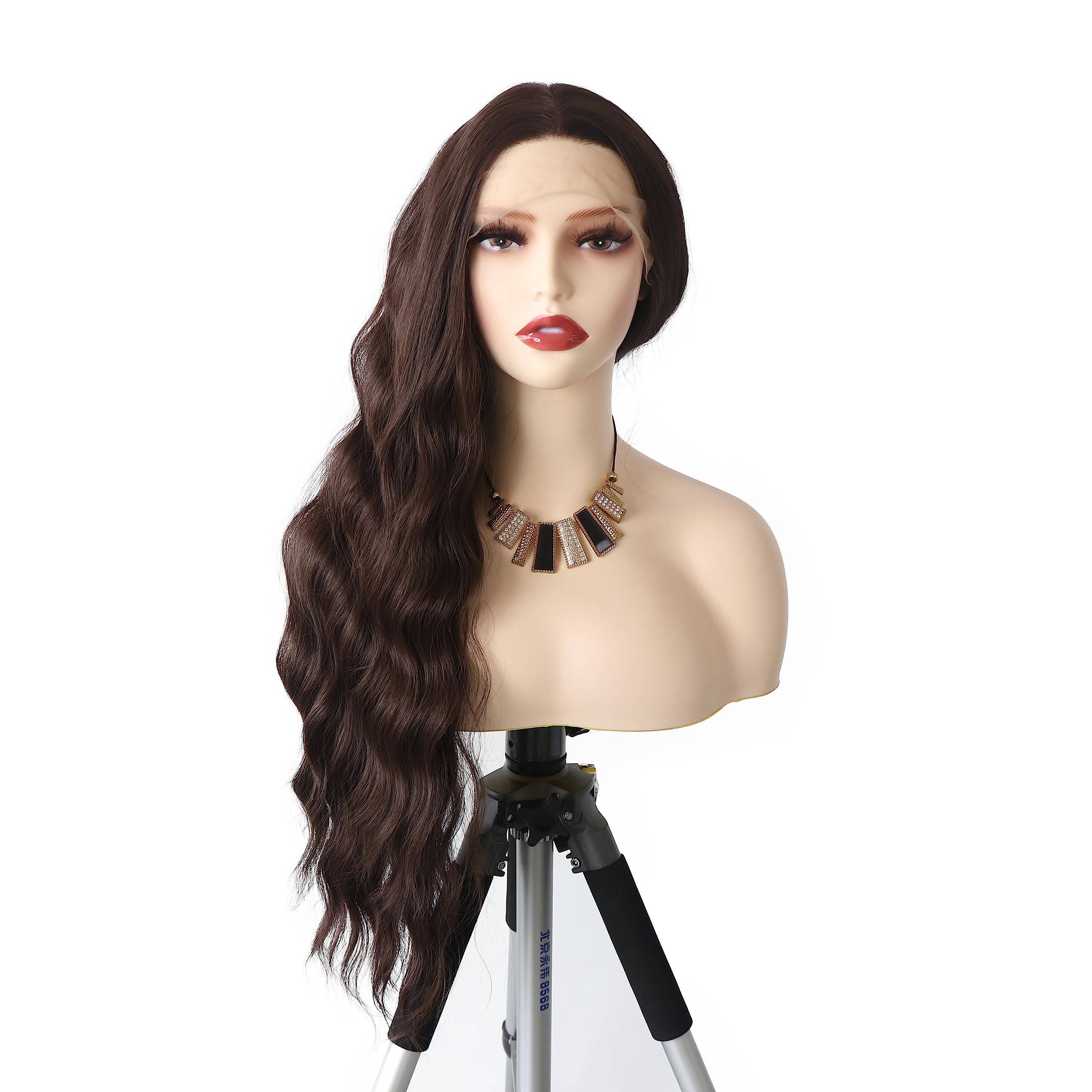Wxhwcx Long Brown Middle Part Wavy Wig For Women Heat Resistant Fiber Hair Synthetic Lace Front Wigs Daily Party Use Wigs
