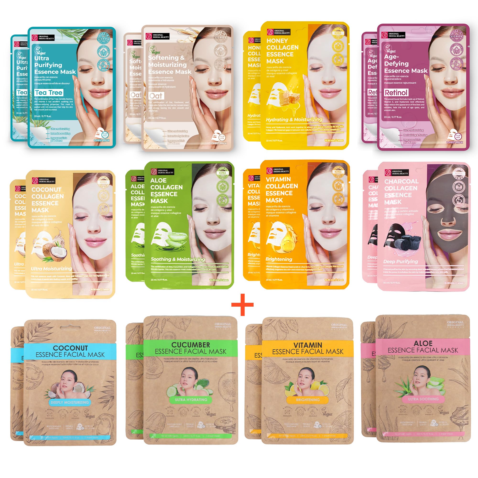 Innerest Original Derma Beauty Collagen Face Masks 24 Pk Face Mask Skin Care Collagen Essence Sheet Masks Assortment Set For Bea