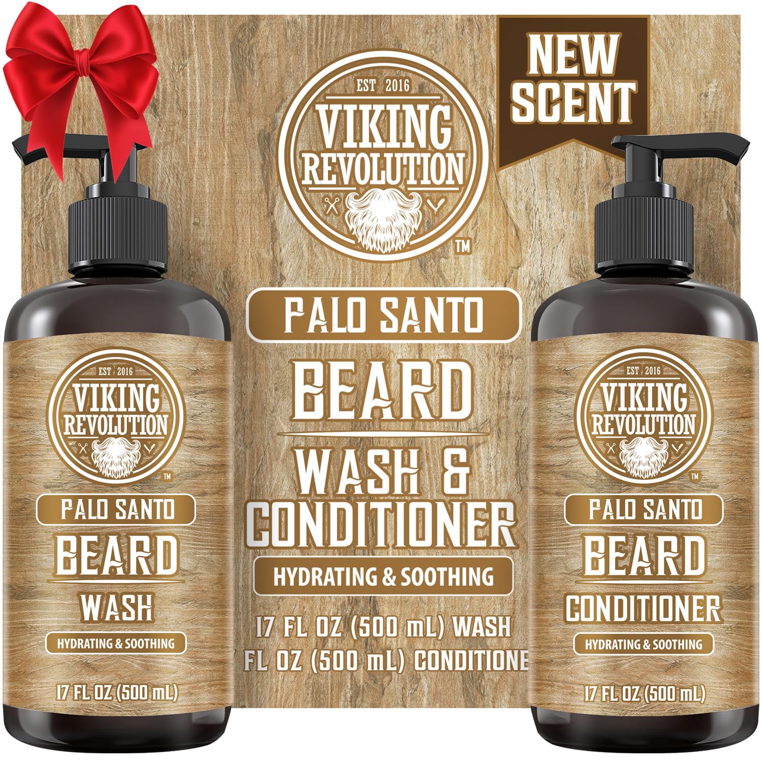Viking Revolution Palo Santo Beard Wash And Beard Conditioner Set With Argan And Jojoba Oils - Softens And Strengthens - Natural