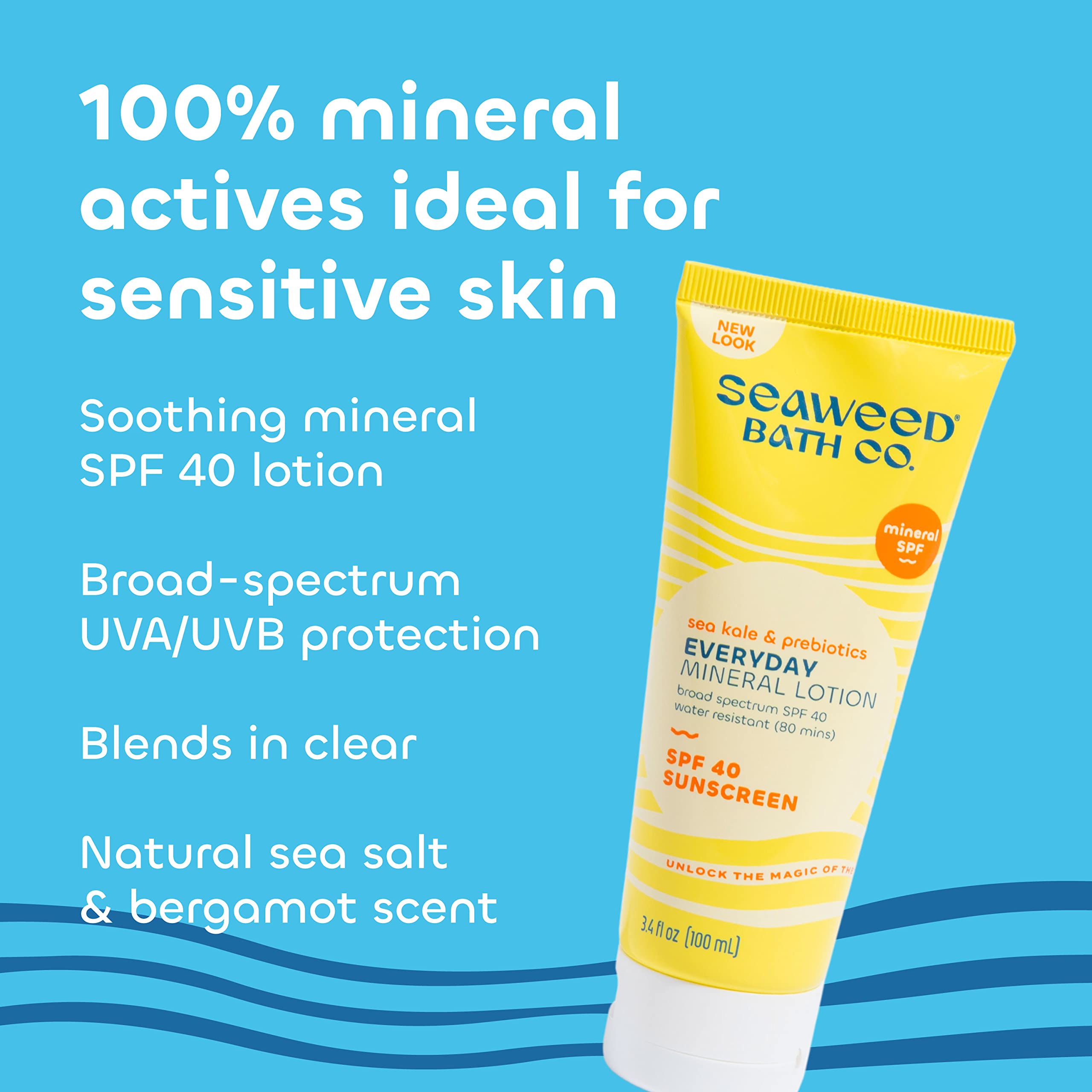 Seaweed Bath Co. Everyday Mineral SPF 40 Broad Spectrum Sunscreen Lotion, 3.4 Ounce (Pack of 2), Sustainably Harvested Seaweed,