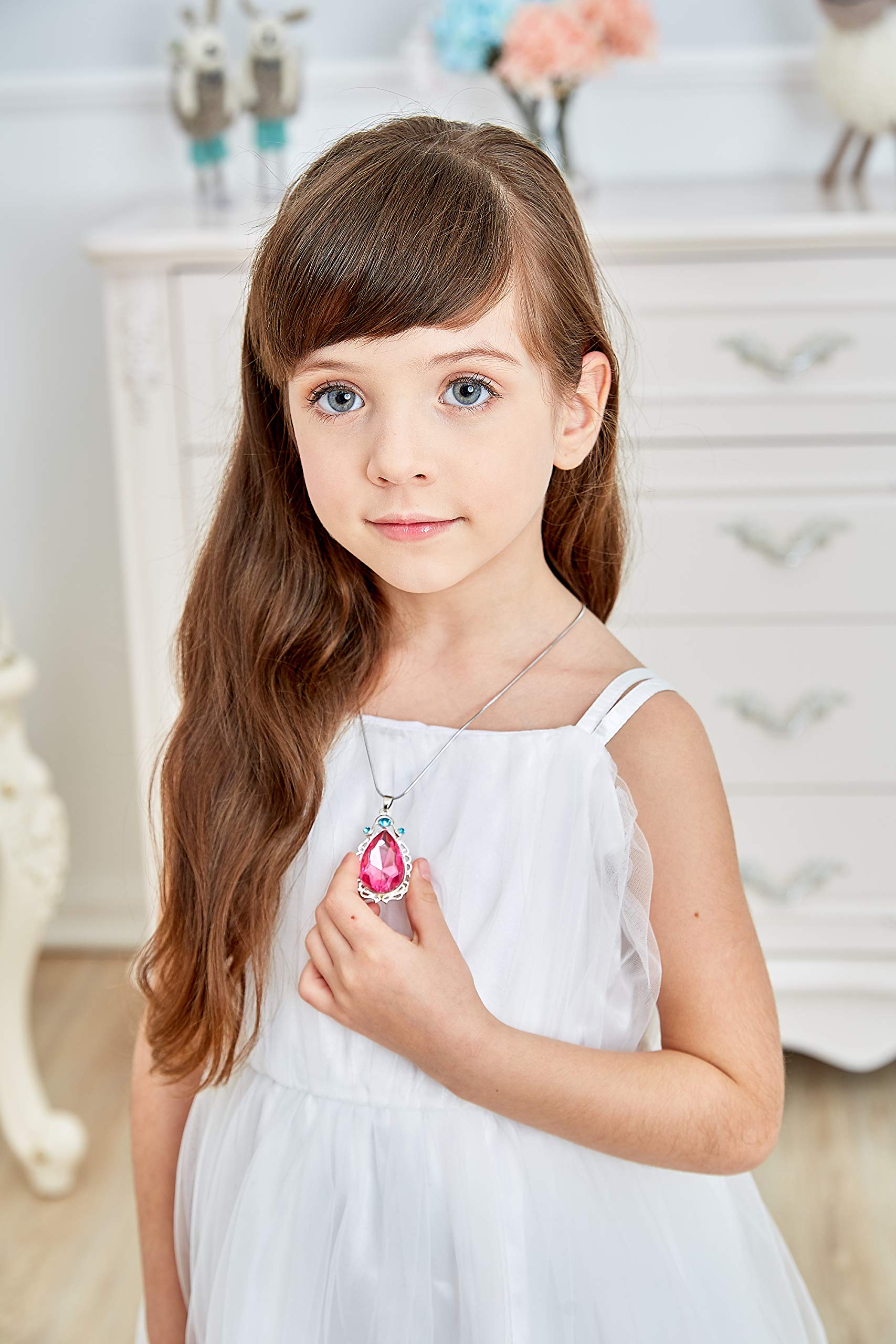Vinjewelry Sofia the First & Elena Princess Necklace Set - Silver Alloy Teardrop Jewelry Gift for Girls, Model C2I_INV_B07GQWXPZV
