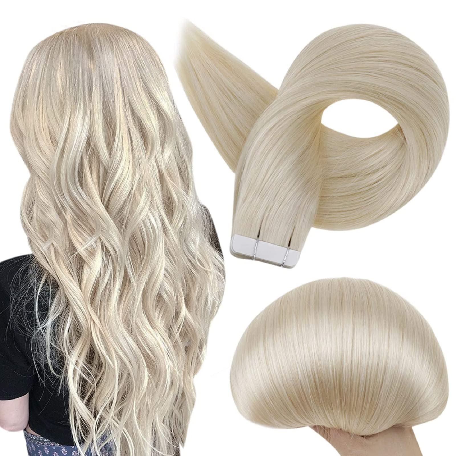 Full Shine Fashion Tape Hair Extensions Real Remy Human Couture Short 12 Inch Color 60 Platinum Blonde In Remy 20 Pieces 30G Thi