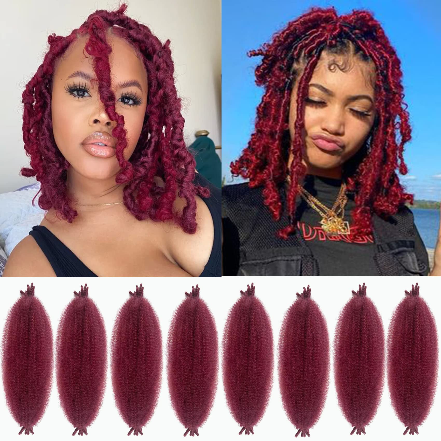 Springy Afro Twist Hair 12 Inch Bug 8 Packs Spring Twist Hair, Kinky Twist Hair for Braiding, Marley Twist Braiding Hair for Sof