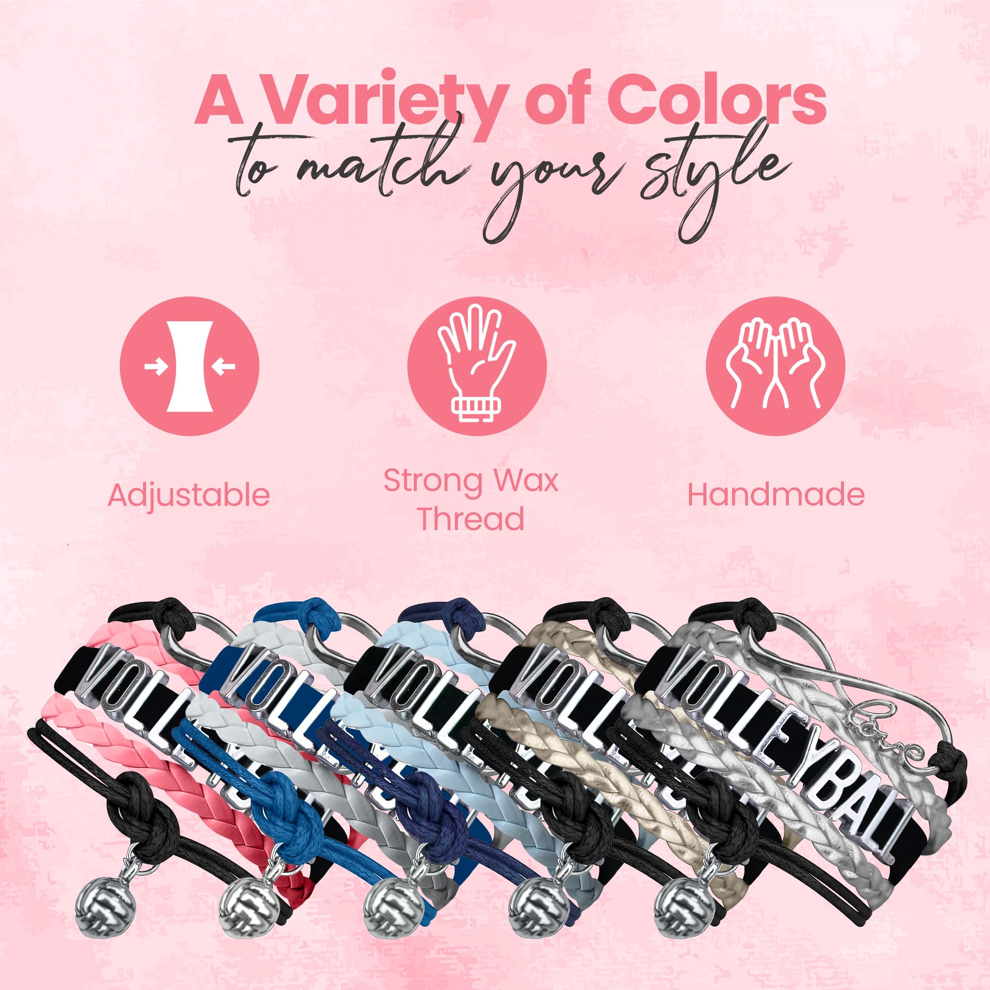 Sportybella Volleyball Bracelet, Black and Pink Adjustable Infinity Love Charm Bracelet, Volleyball Jewelry and Accessories, Gif
