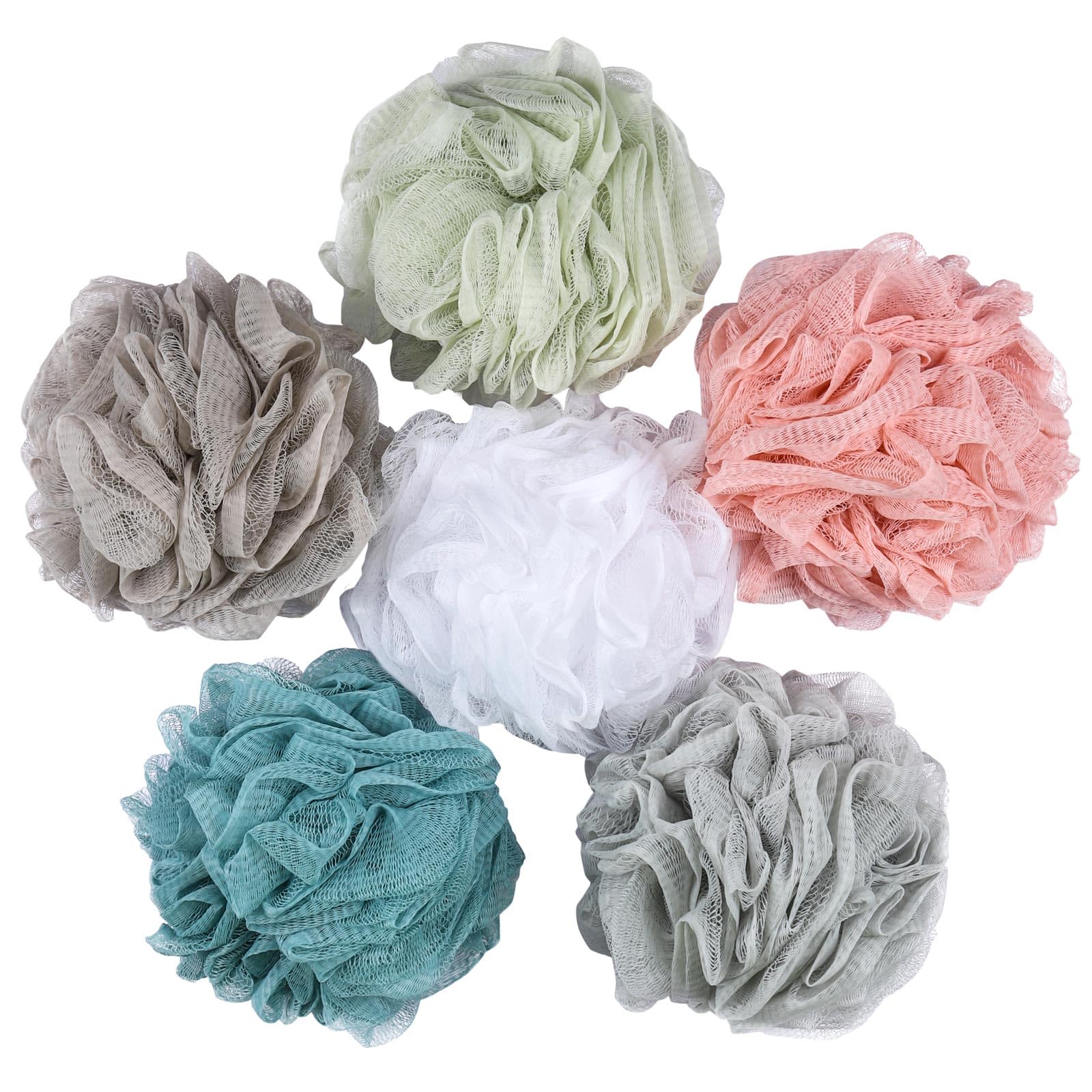 Btyms 6 Pcs Shower Pouf 60G Bath Loofah Shower Sponge Loofahs Exfoliating Mesh Puff Body Wash Sponge