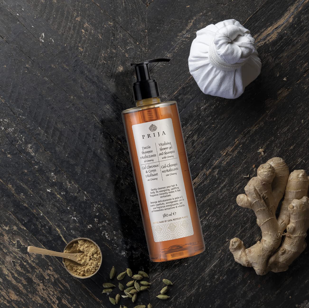 Prija Vitalizing Shower Gel & Shampoo With Ginseng (12.84 Fl Oz) - Toning And Revitalizing - Vegan Friendly - Dermatologically T