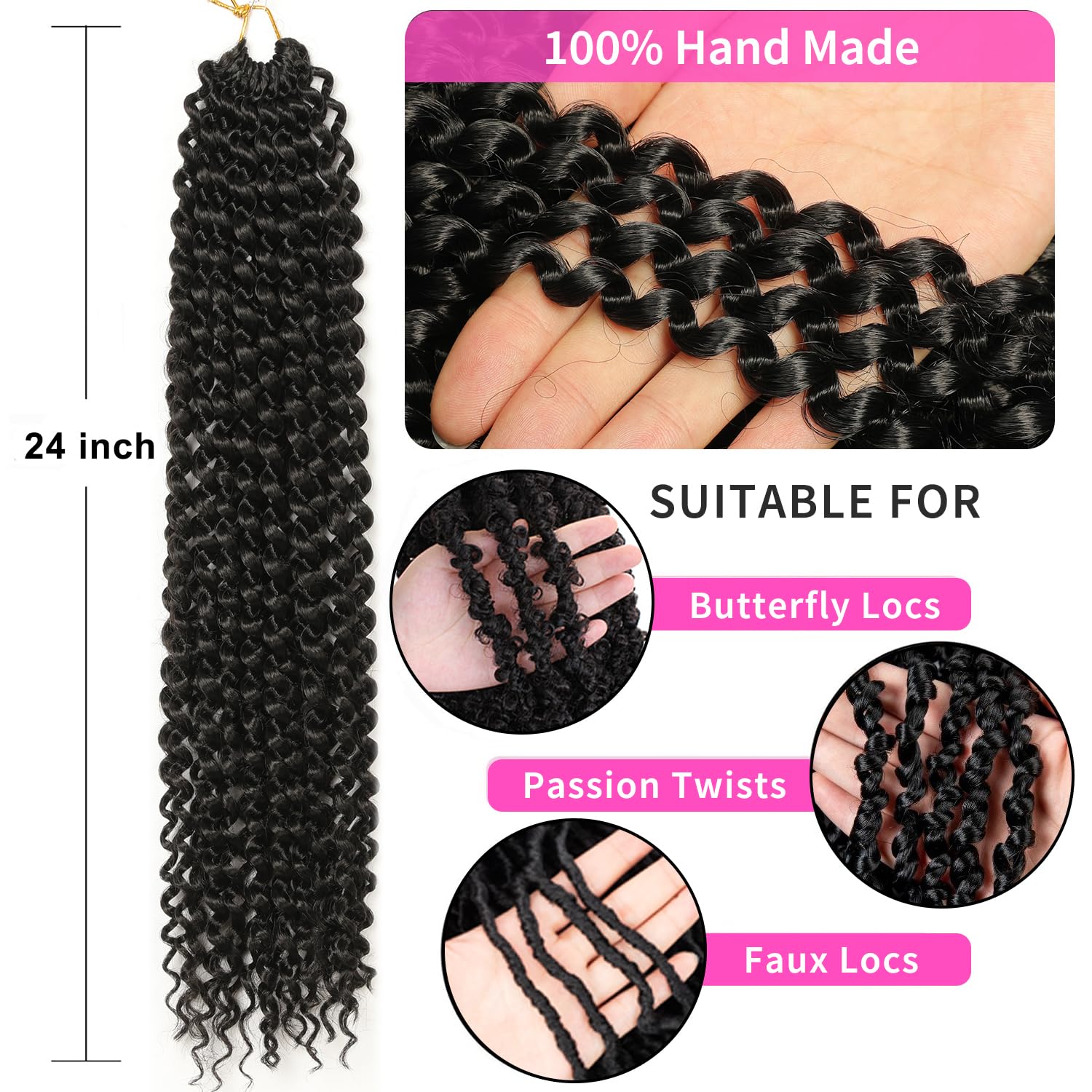 24 Inch Passion Twist Hair, Ombre Brown Water Wave Crochet Hair 22 Strands/Pack Long Passion Twist Crochet Hair For Women Bohemi