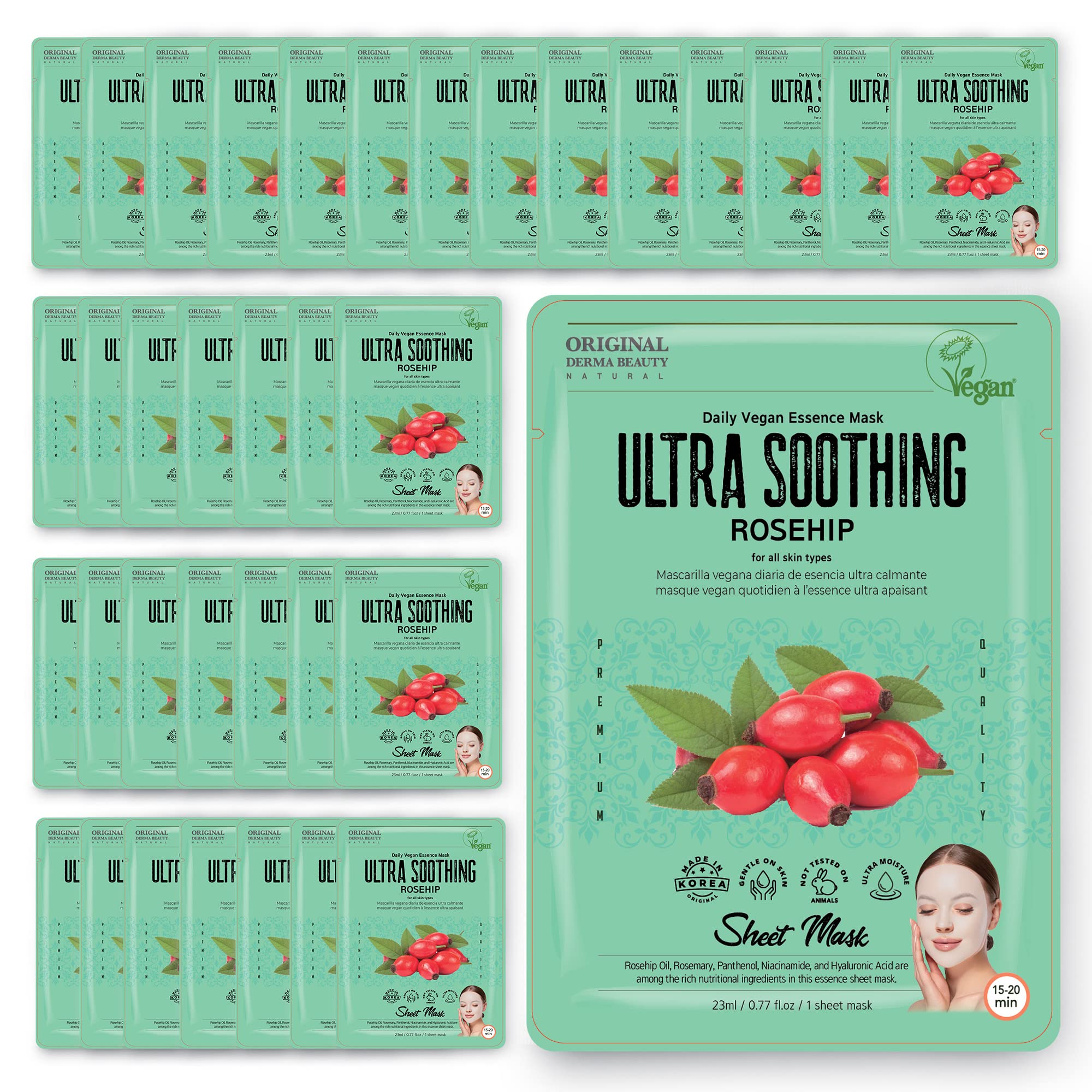 Innerest Original Derma Beauty Collagen Face Masks 36 Pk Vegan Ultra Soothing Rosehip Face Mask Skin Care Sheet Masks Set For Be