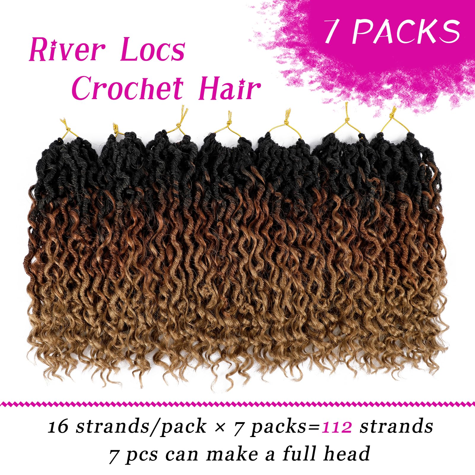 Goddess Locs Crochet Hair 12 Inch 7 Packs Ombre Brown Boho Faux Locs Crochet Hair for Black Women Pre Looped Crochet Locs with C