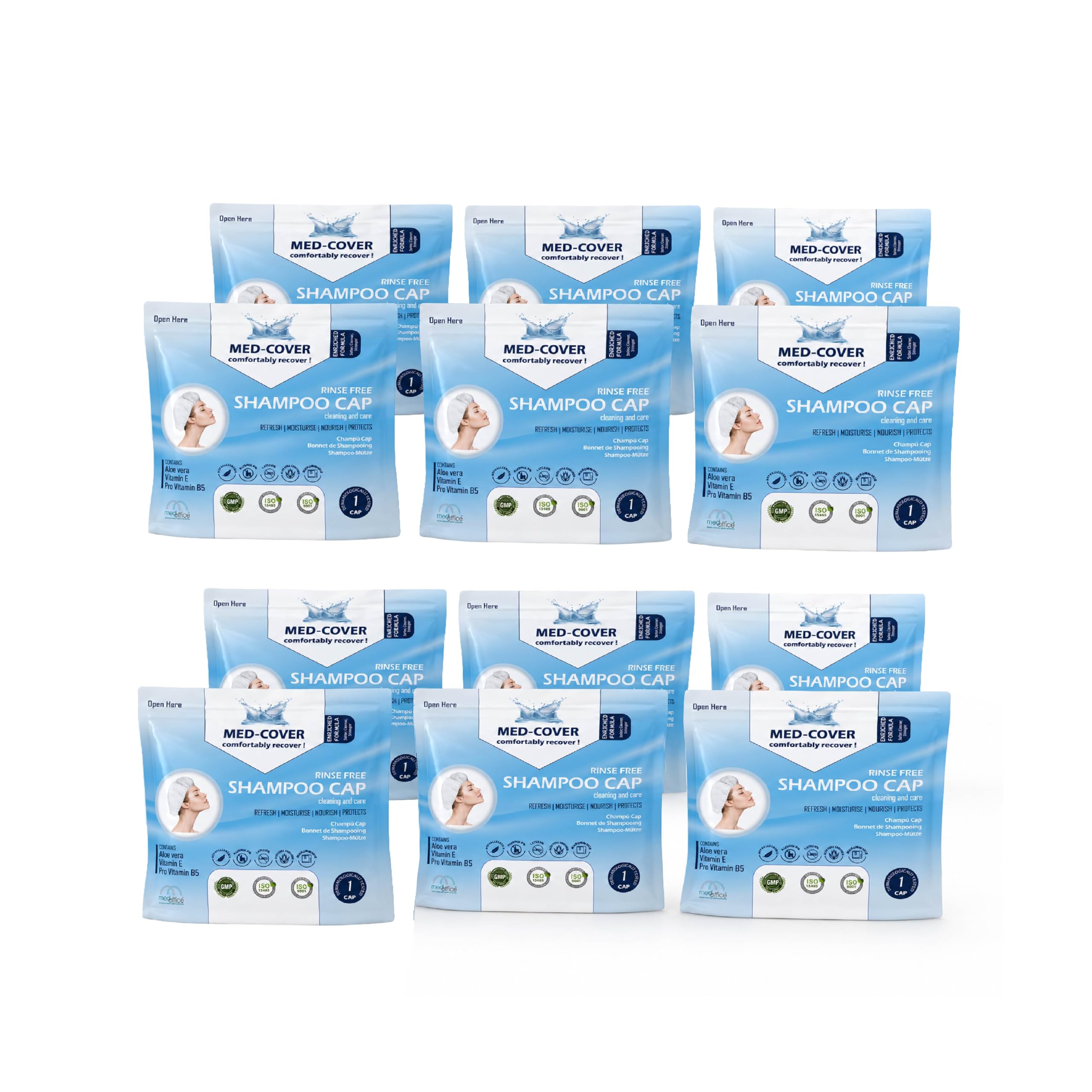 MEDCOVER 12 x No Rinse Shampoo Cap from Medoffice  Waterless Easy Hair Wash  Allergen Free  Neutral Hair pH  Enriched formu