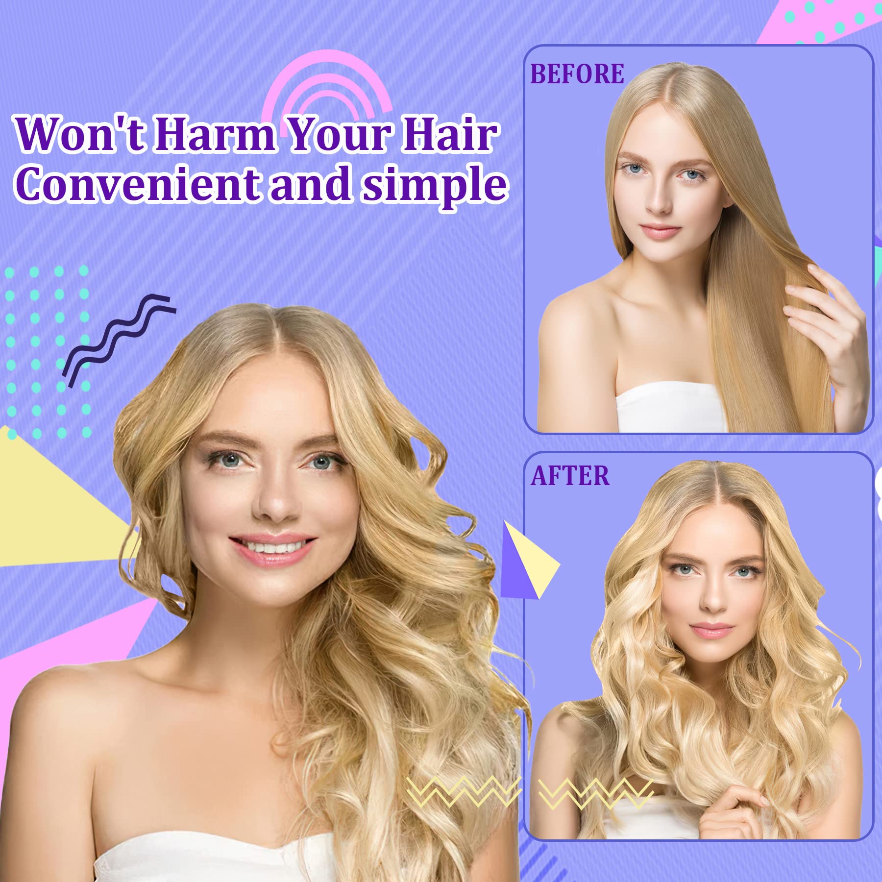 Julbear Hair Rollers, 60 Pcs Purple Silicone Curlers Including 30Pcs Large 30Pcs Small Overnight Heatless Curling Rod Headband W