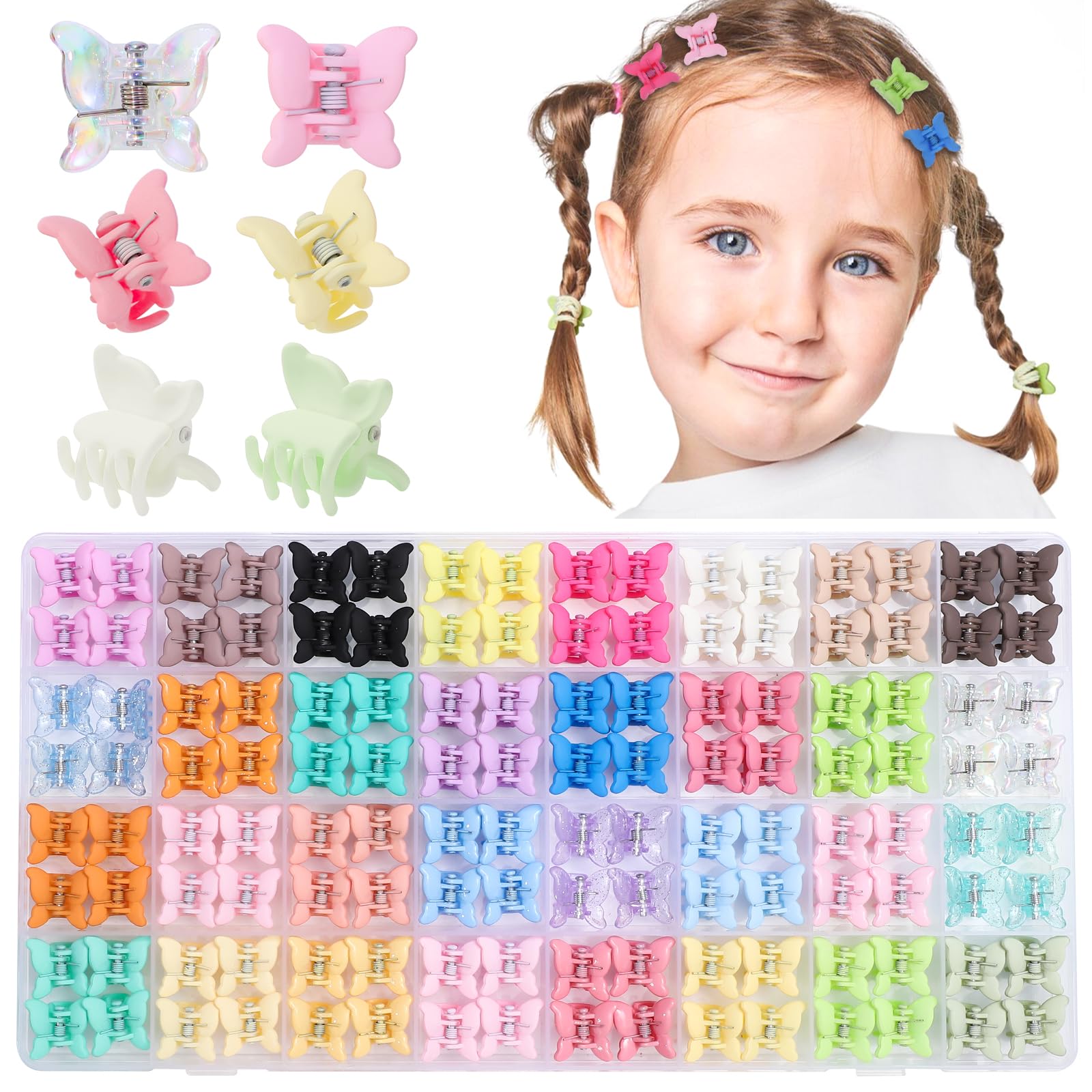 128 Pack Small Butterfly Hair Clips, 32 Colors Mini Claw Clips Hair Accessories for Toddler Baby Girls Women, Cute Hair Clips wi
