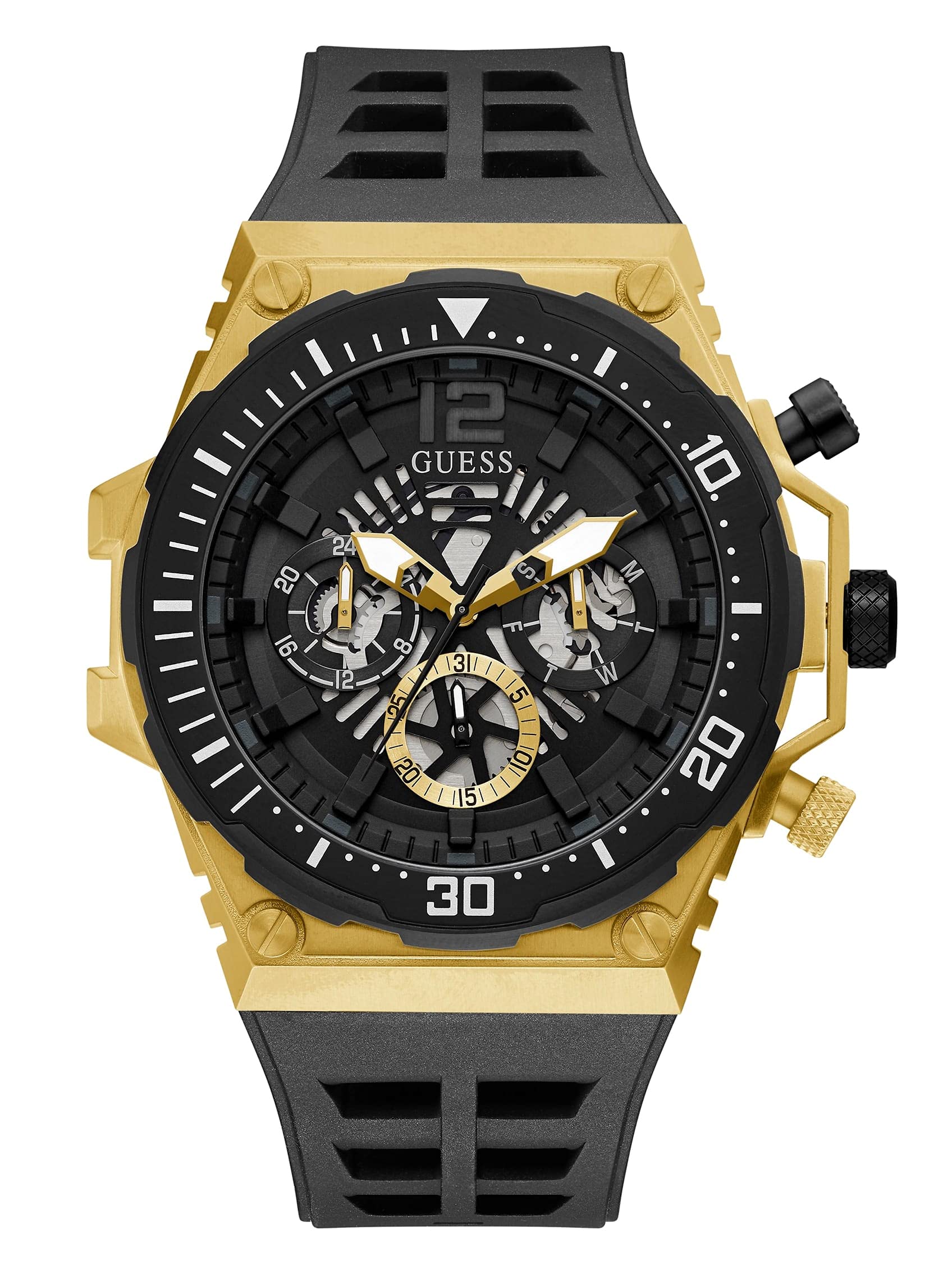 Guess Mens 48 Mm Exposure Black Dial Silicone Analog Watch  Gw0325G1