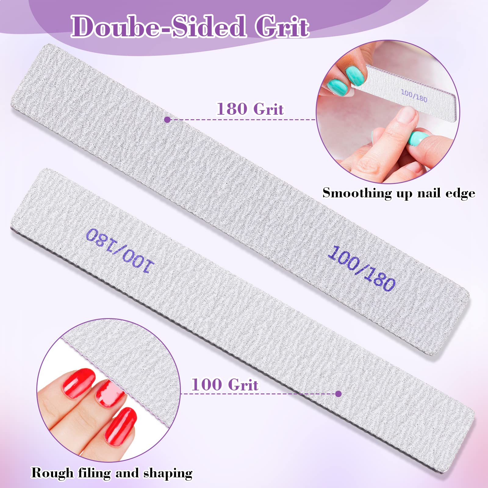 Xinnun 150 Pcs Nail Files 100/180 Grit Double Sides Professional Reusable Emery Board Nail Files For Acrylic Nails Manicure Tool