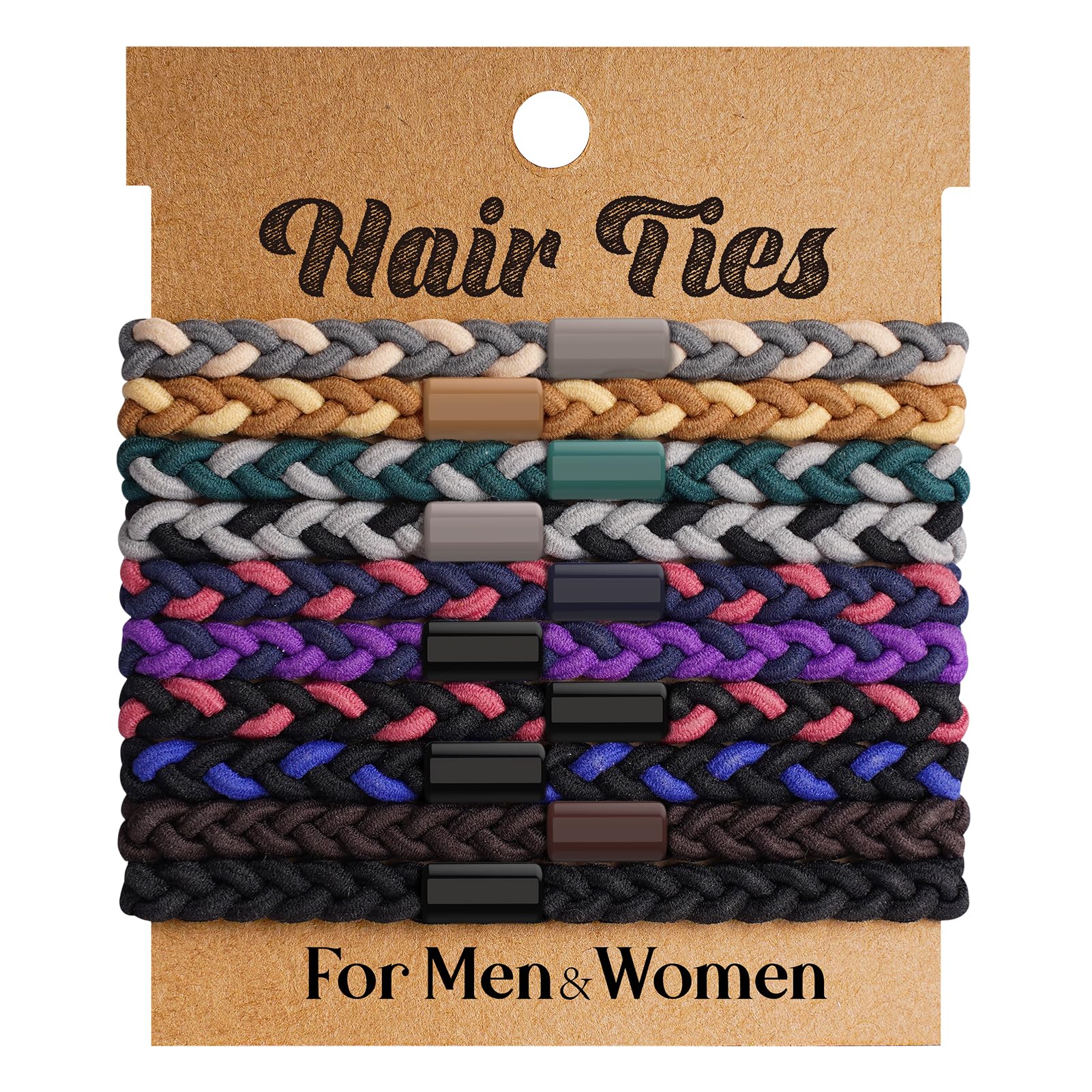 EasYoung 10pcs Braided Mens Hair Ties for Guys, for Buns Curly Thick Dense Hair Elastic Hair Ties For Men & Women, No Crease Hai