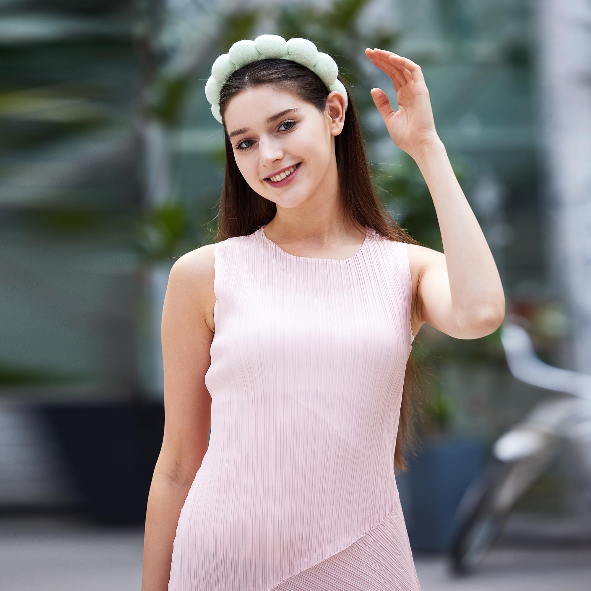 Ztomine Terry Cloth Spa Headbands - Set of 2 for Face Washing, Pink + Light Green