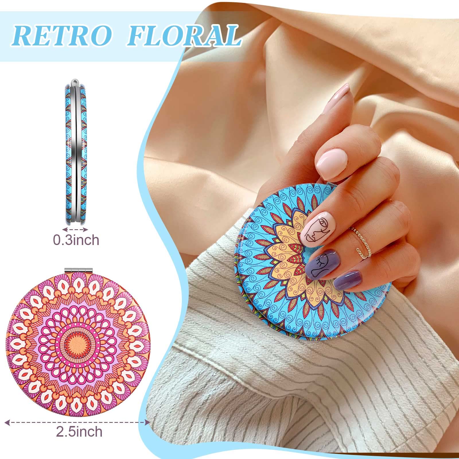 Mandala Design Pocket Mirror Mini Purse Mirror Travel Makeup Mirror Compact Mirror Beauty Magnifying Double Sides Pocket Mirror