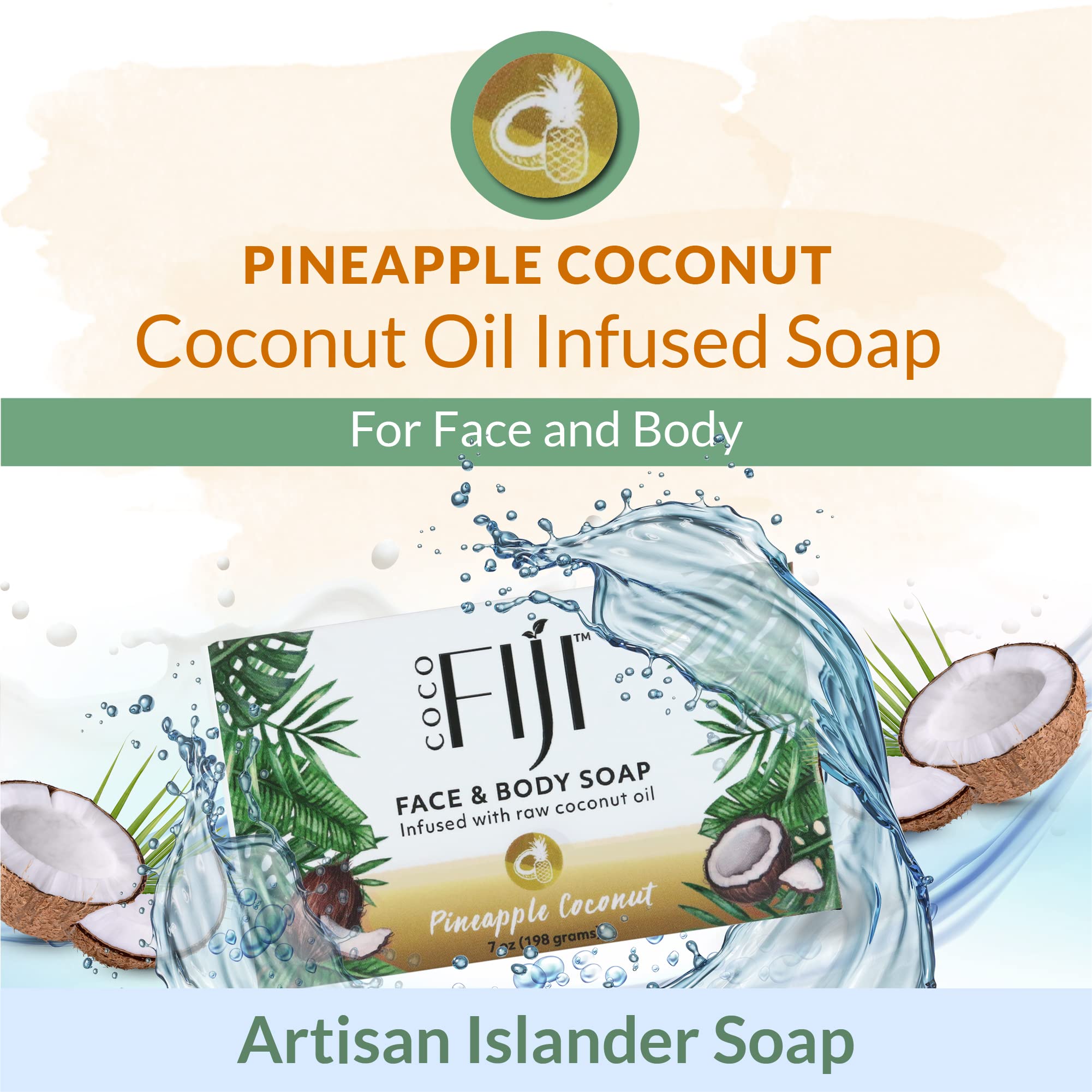 Coco Fiji Soap Bar for Face and Body Infused With Organic Coconut Oil, Pineapple Coconut Essential Oil, Natural Soap for Moistur