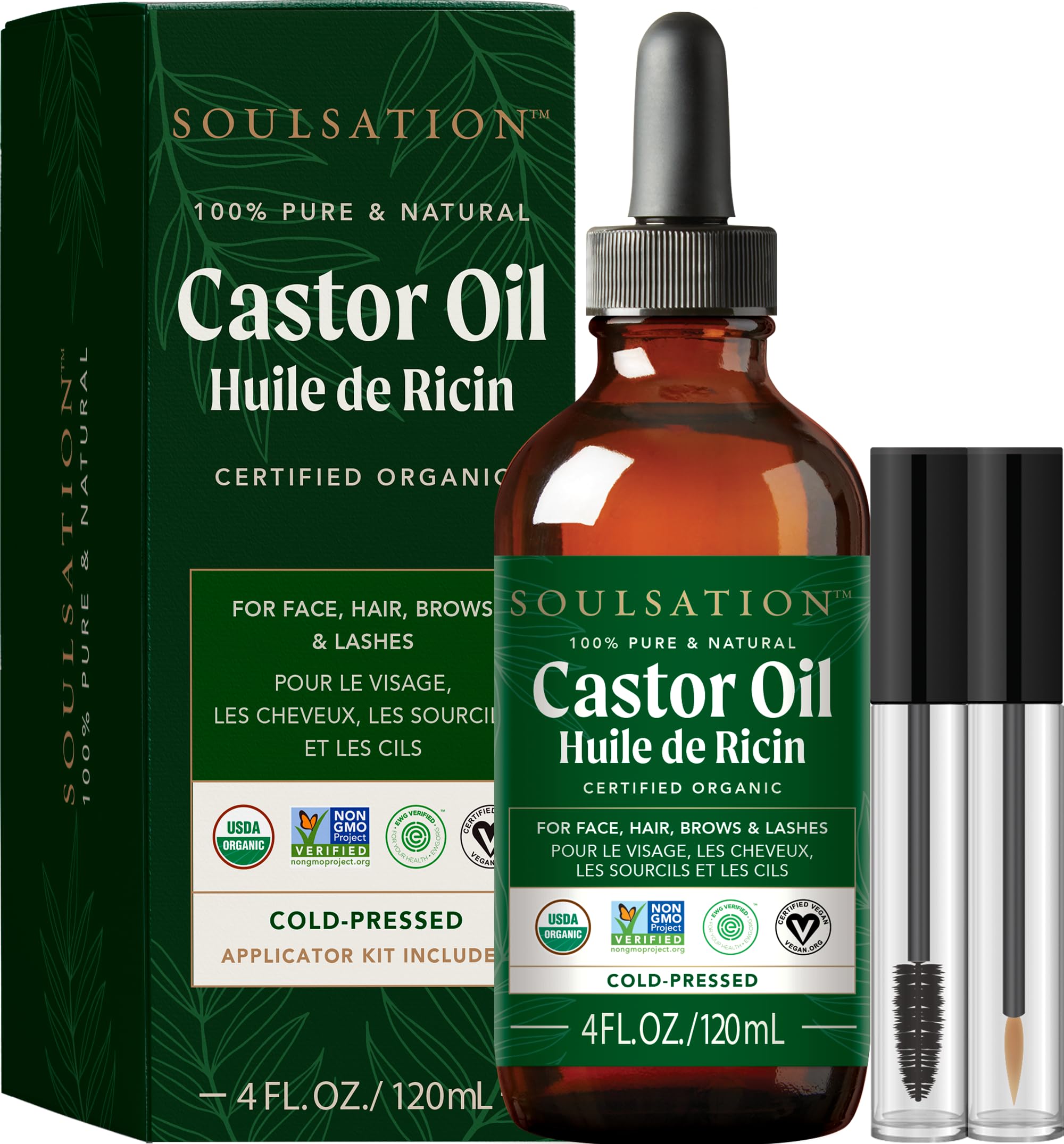SOULSATION Castor Oil Organic Cold Pressed for Eyelashes, Hair & Skin 4oz