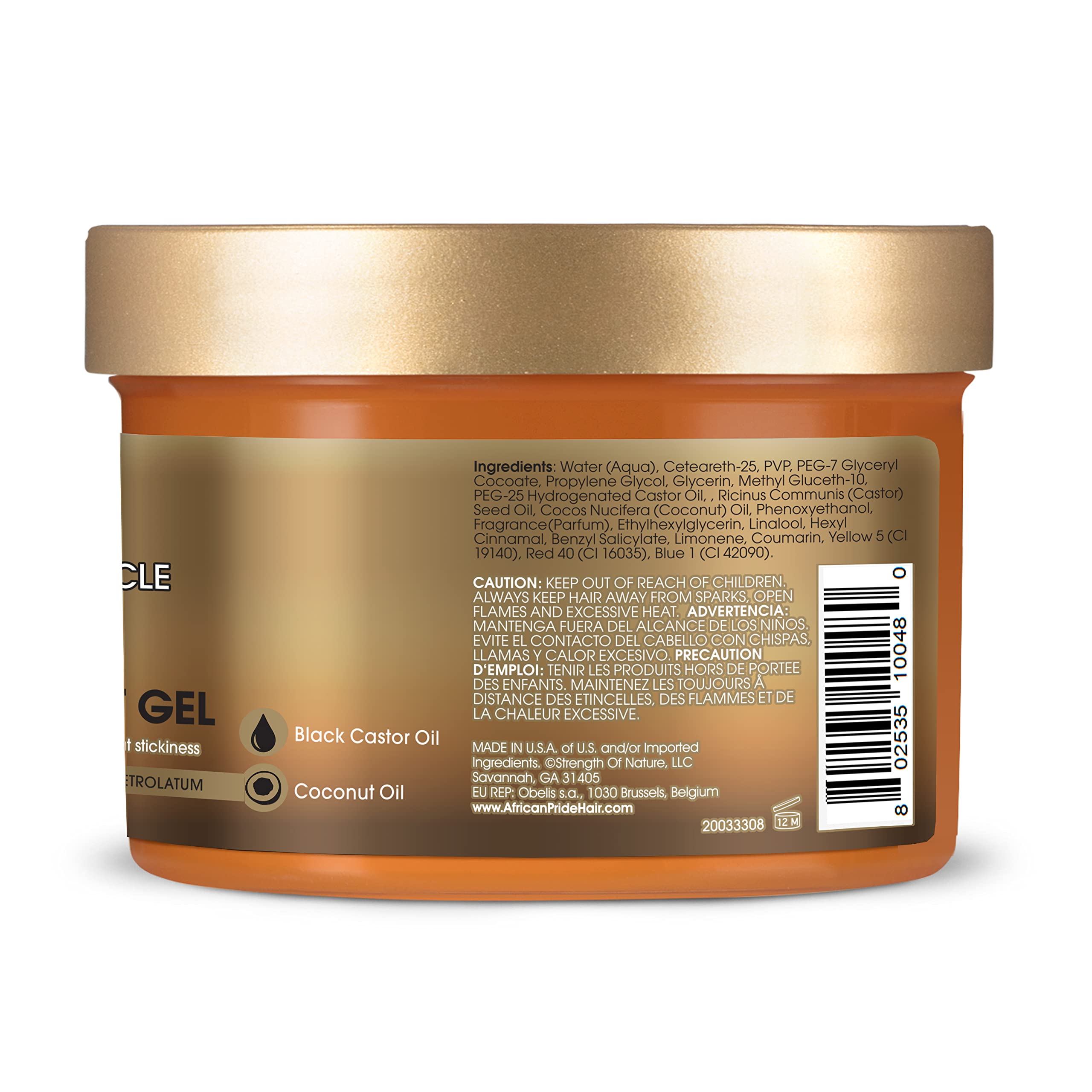 African Pride Black Castor Miracle Extra Hold Braid, Loc, Twist Gel, Tames Frizz & Edges, No Parabens, Sulfates, Mineral Oil or