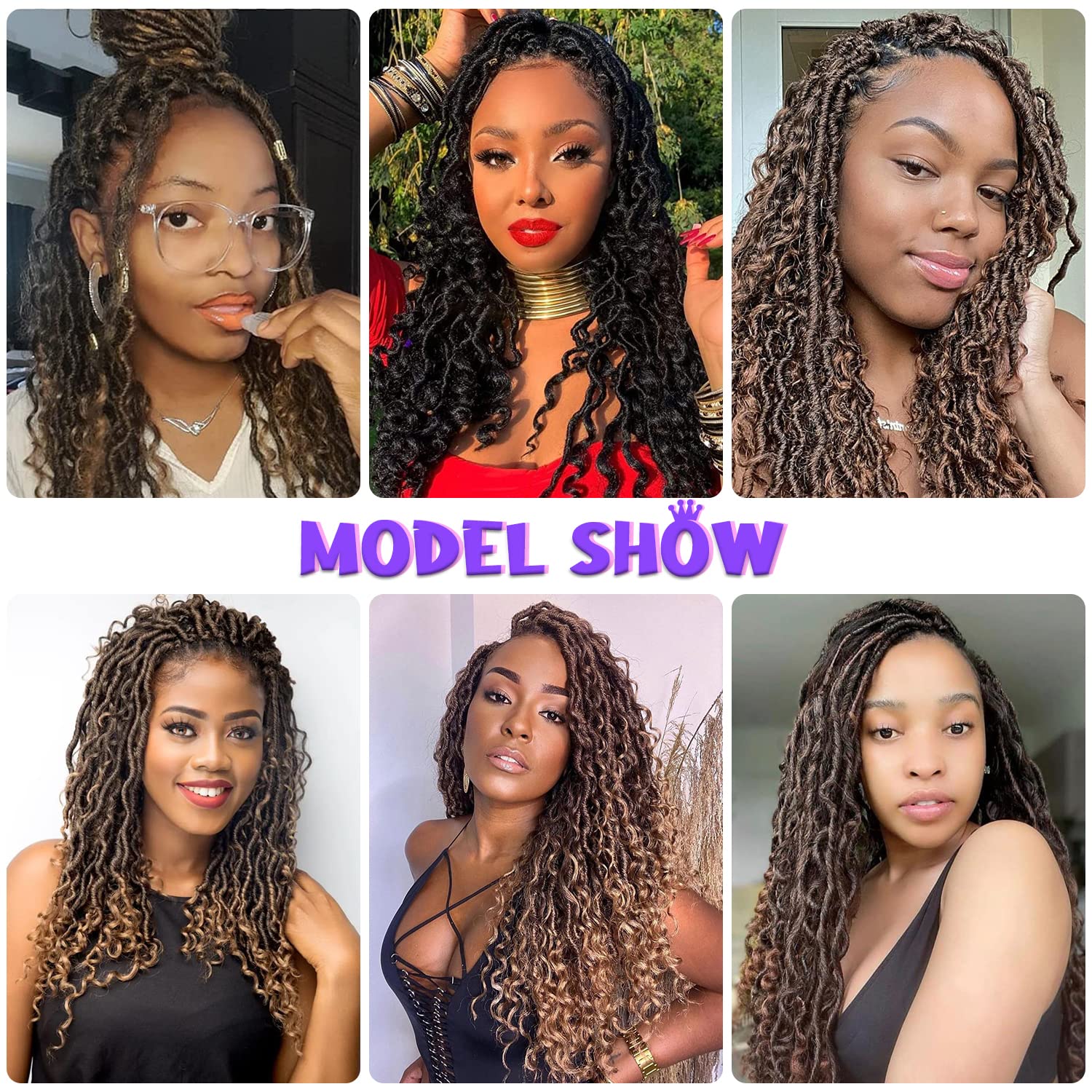 Goddess Locs Crochet Hair 12Inch 6Packs Curly Faux Locs Crochet Hair River Locs Goddess Wavy Crochet With Short Curly Hair Bohem