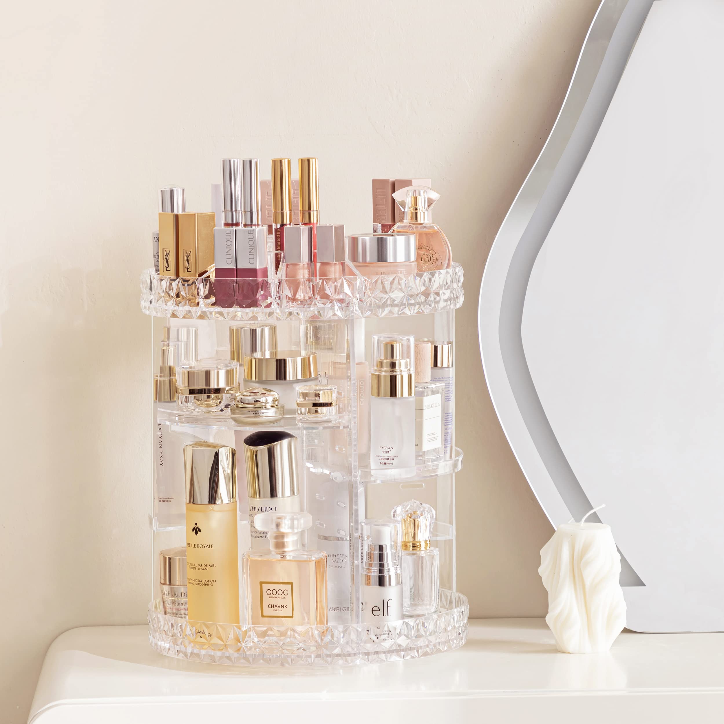 Hblife 360 Rotating Makeup Organizer Adjustable Carousel Diamond Large Capacity Revolving Perfume Organizer Skincare Organizers