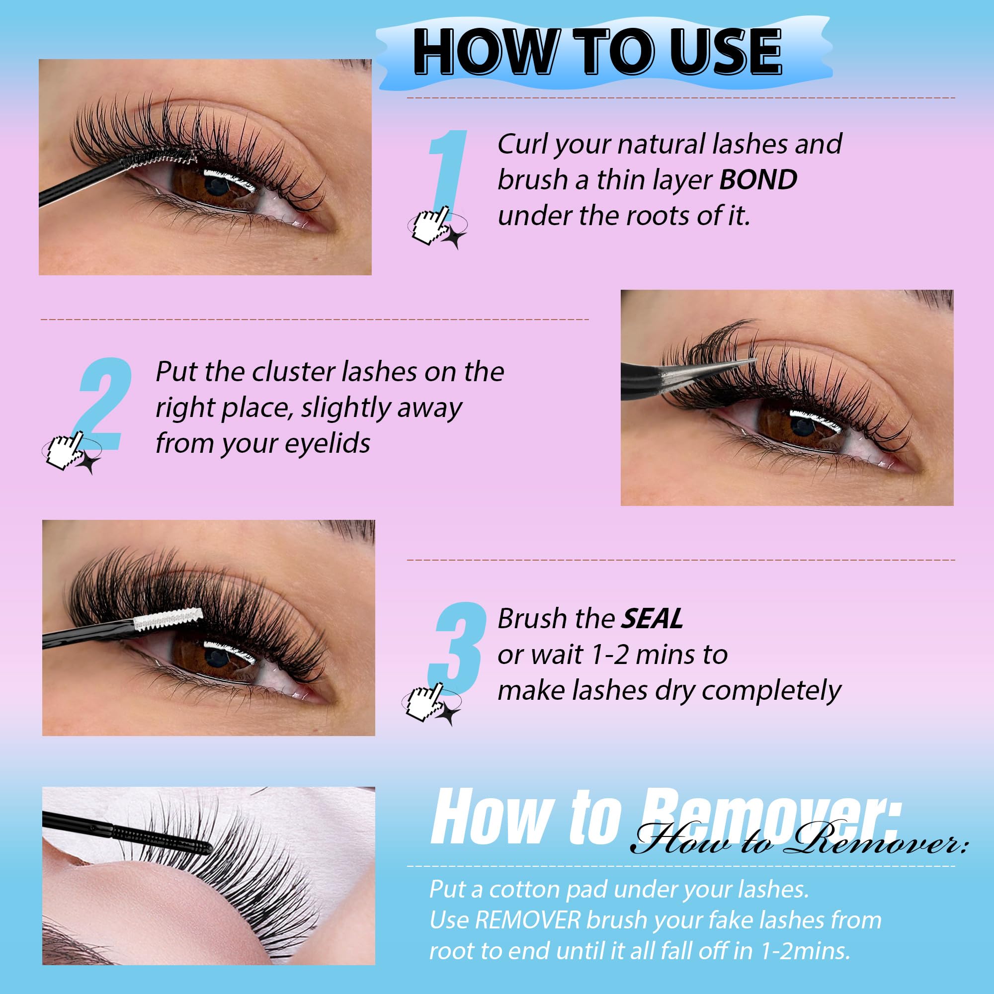 Lash Clusters Volume 80D Lash Extension Clusters 280Pcs Fluffy Cluster Eyelash Extensions Thick Mink Eyelash Clusters D Curl Wis