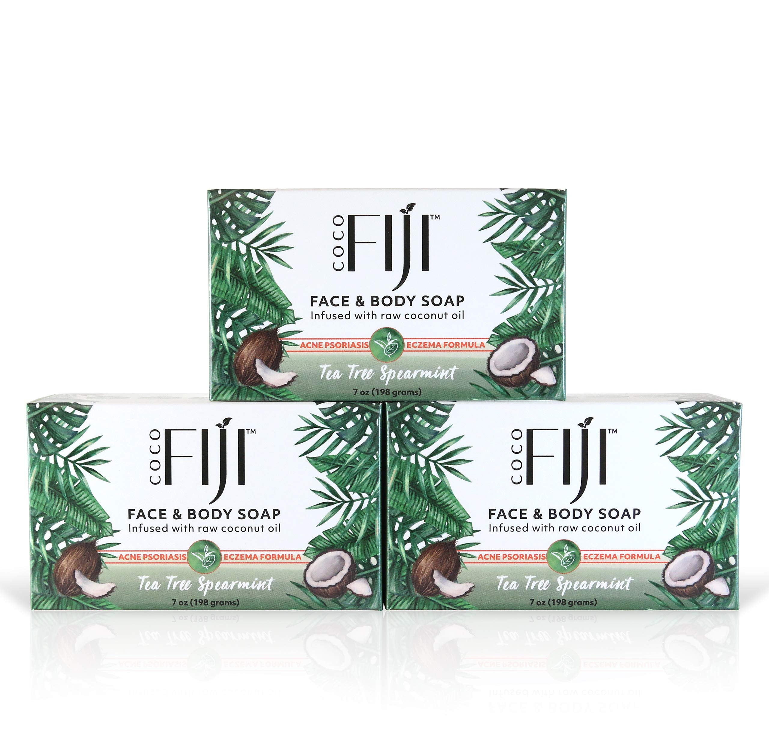 Coco Fiji Soap Bar for Face and Body Infused With Organic Coconut Oil, Tea Tree Spearmint Essential Oil, Natural Soap for Moistu