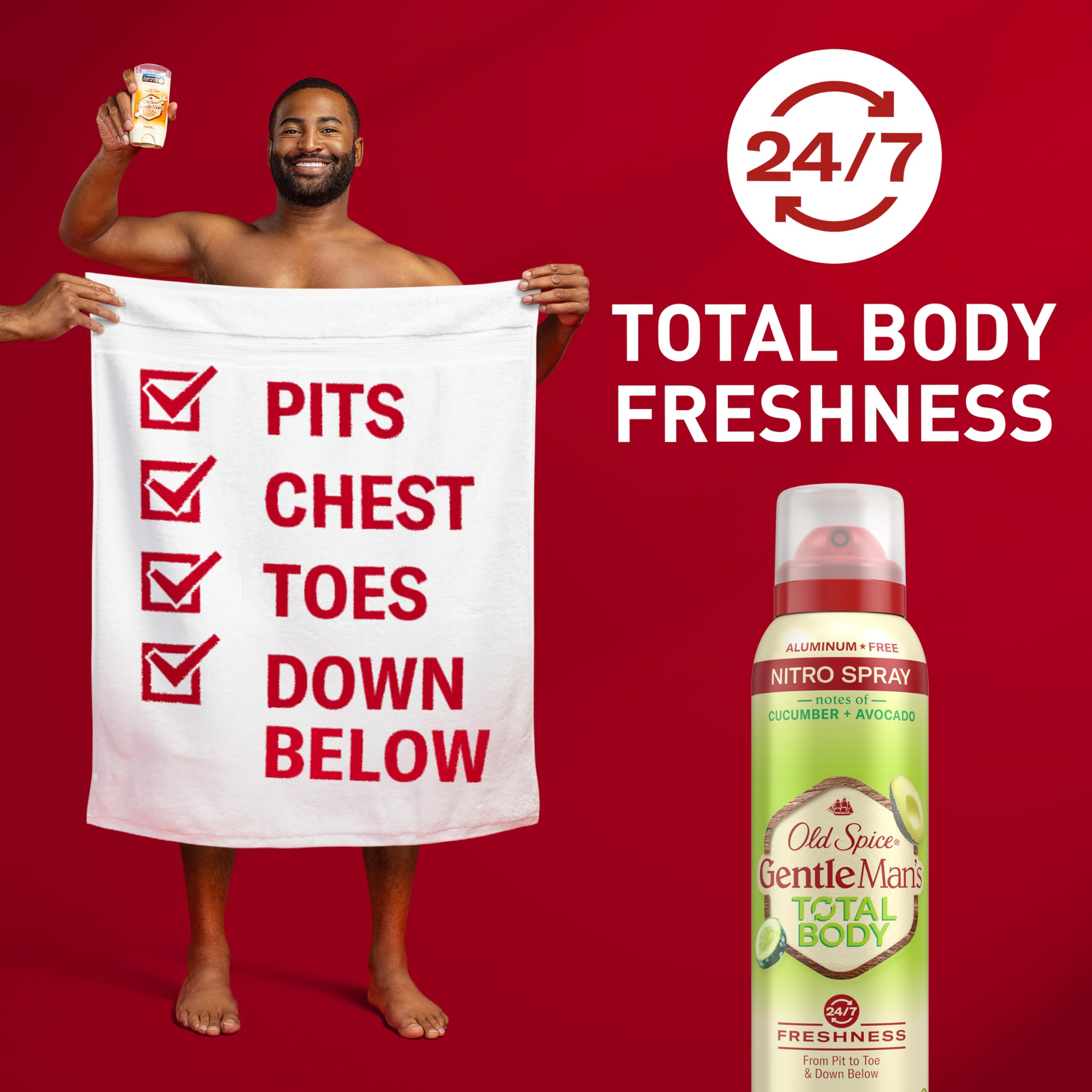 Old Spice Whole Body Deodorant For Men, Total Body Deodorant, Cucumber + Avocado, Aluminum Free Deodorant Spray For 24/7 Freshne