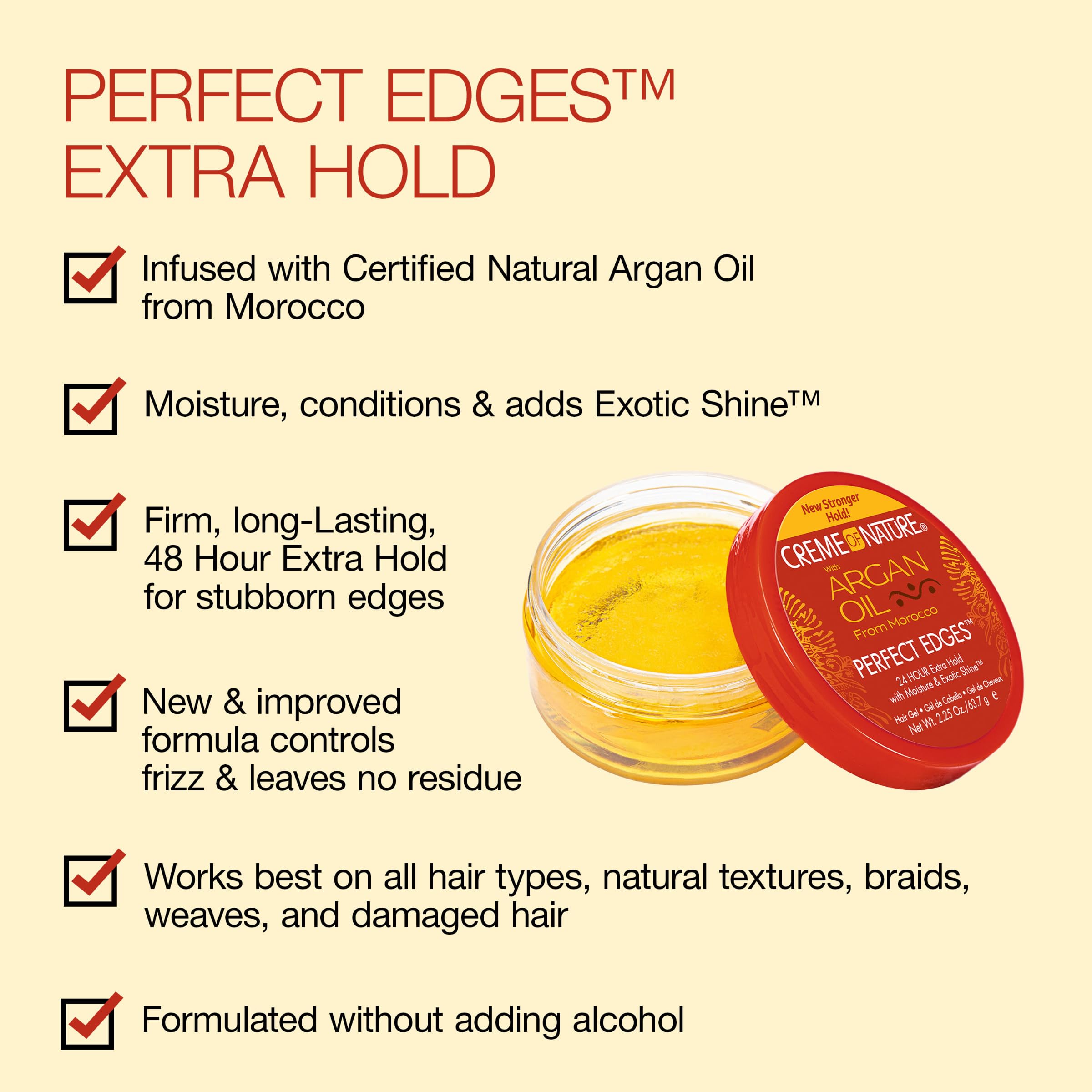 Creme Of Nature With Argan Oil From Morocco Perfect Edges Hair Gel, 24 Hour Hold With Moisture And Exotic Shine, Extra Firm Hold