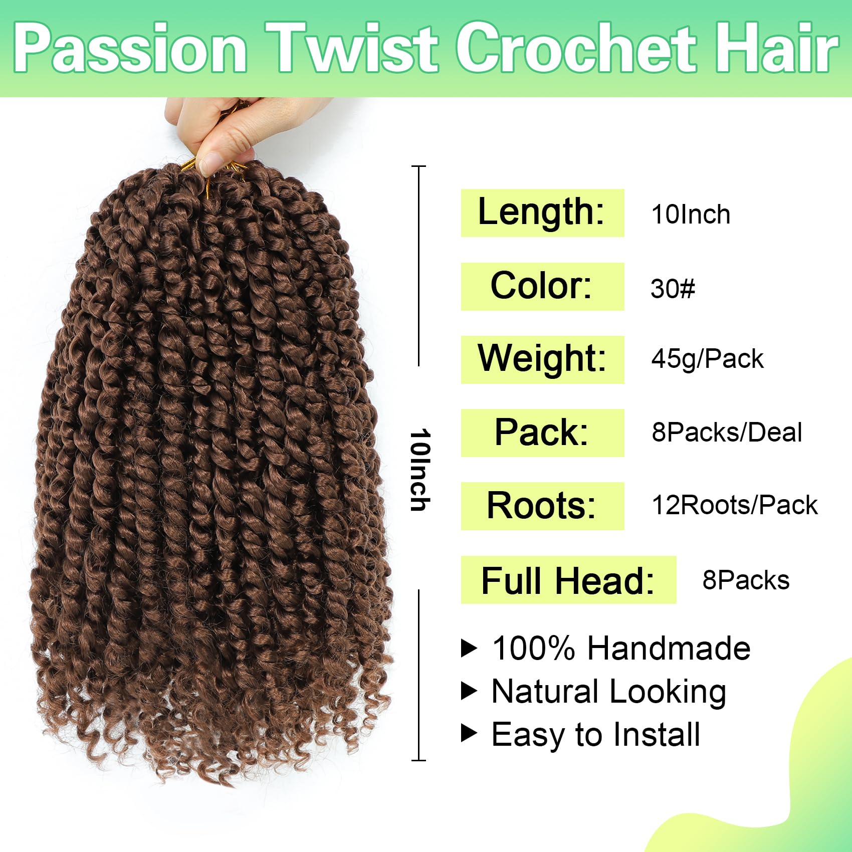 Passion Twist Crochet Hair 10Inch Passion Twist Hair 8 Packs Soft Pre-Twisted Passion Twist Curly Crochet Hair For Black Women 3
