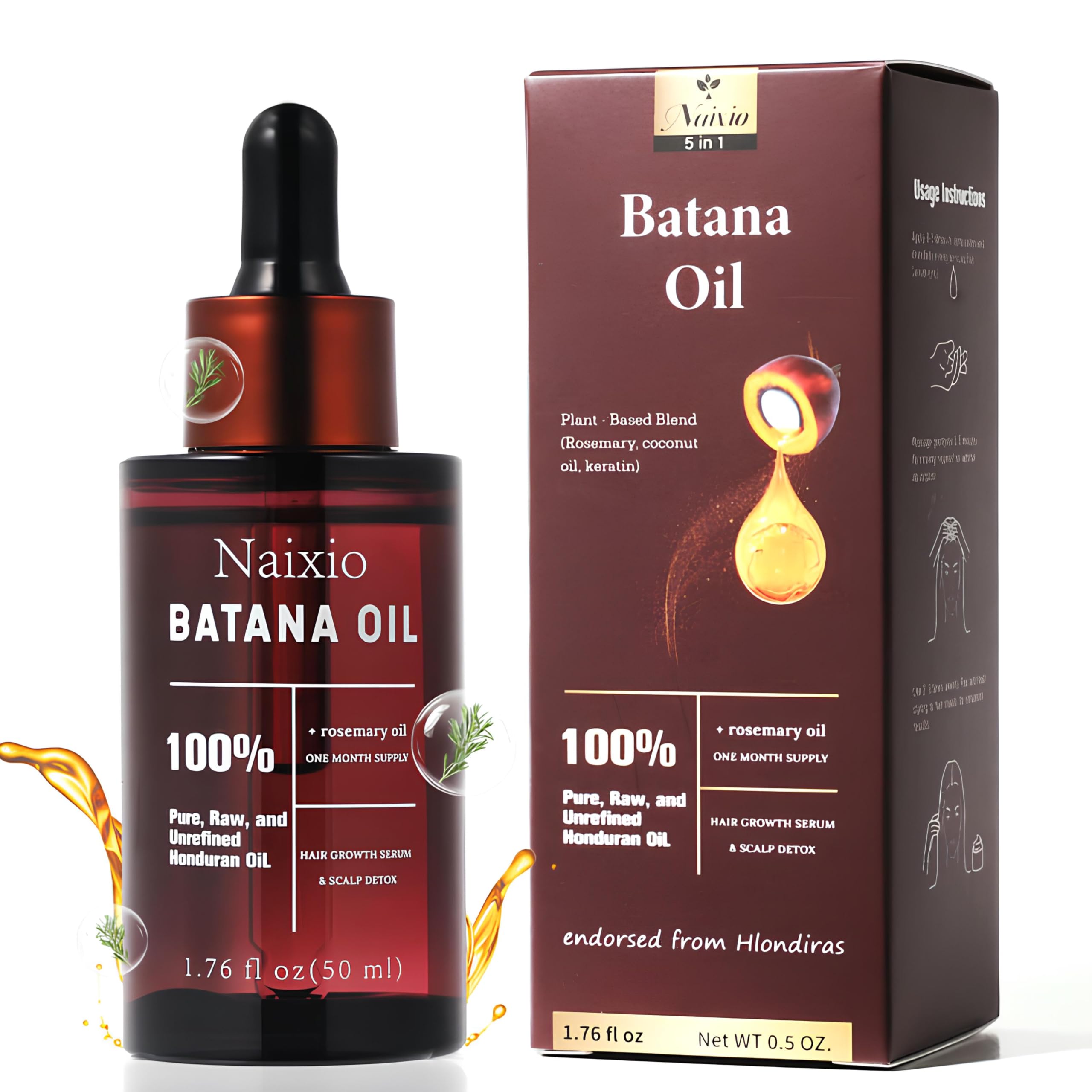 Naixio 100% Pure Batana Oil for Hair Growth & Repair | Keratin-Infused Treatment to Reduce Frizz, Split Ends & Heat Damage | Wit