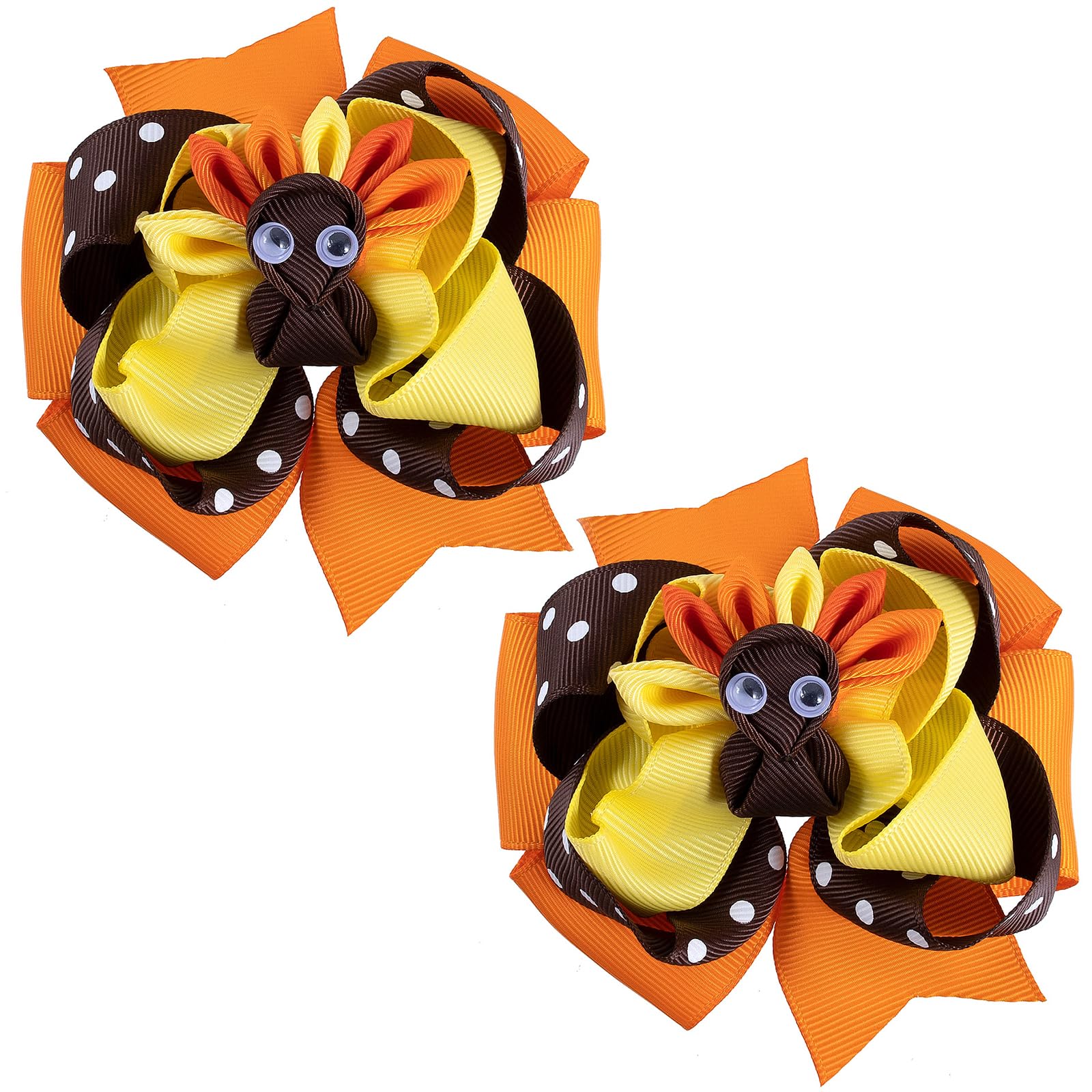 2pcs Turkey Hair Bows Clip 4'' Cute Fall Thanksgiving Day Outfit Decor Accessories Ribbon Alligator Hairpins Cheer Barrette Todd