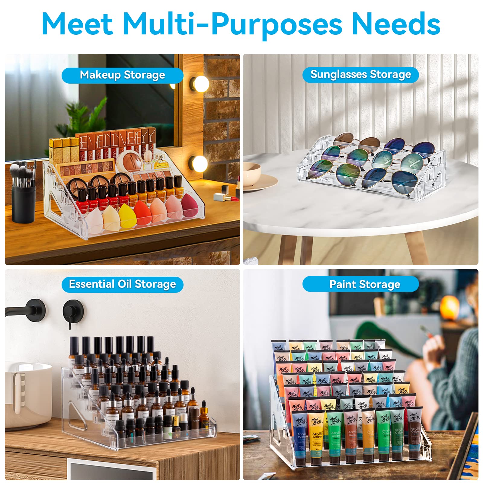 Pero Pero Sunglass Organizer 5 Layers Acrylic Nail Polish Organizer 60 Bottles - Clear Makeup Organizer For Makeup Palette Essen