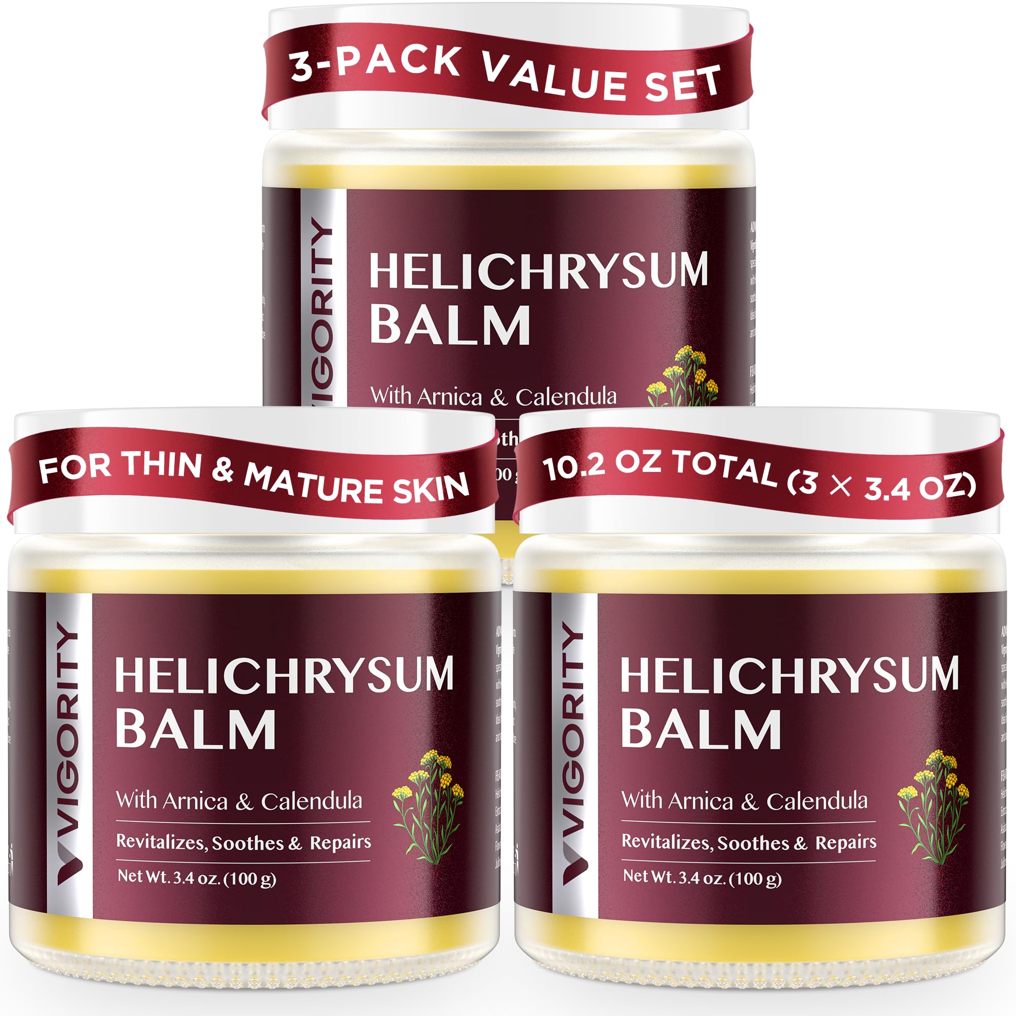 Vigority Helichrysum Balm: Restorative Arnica Cream with Calendula for Fragile, Thin Skin & BruiseProne  Moisturizes, Revitali