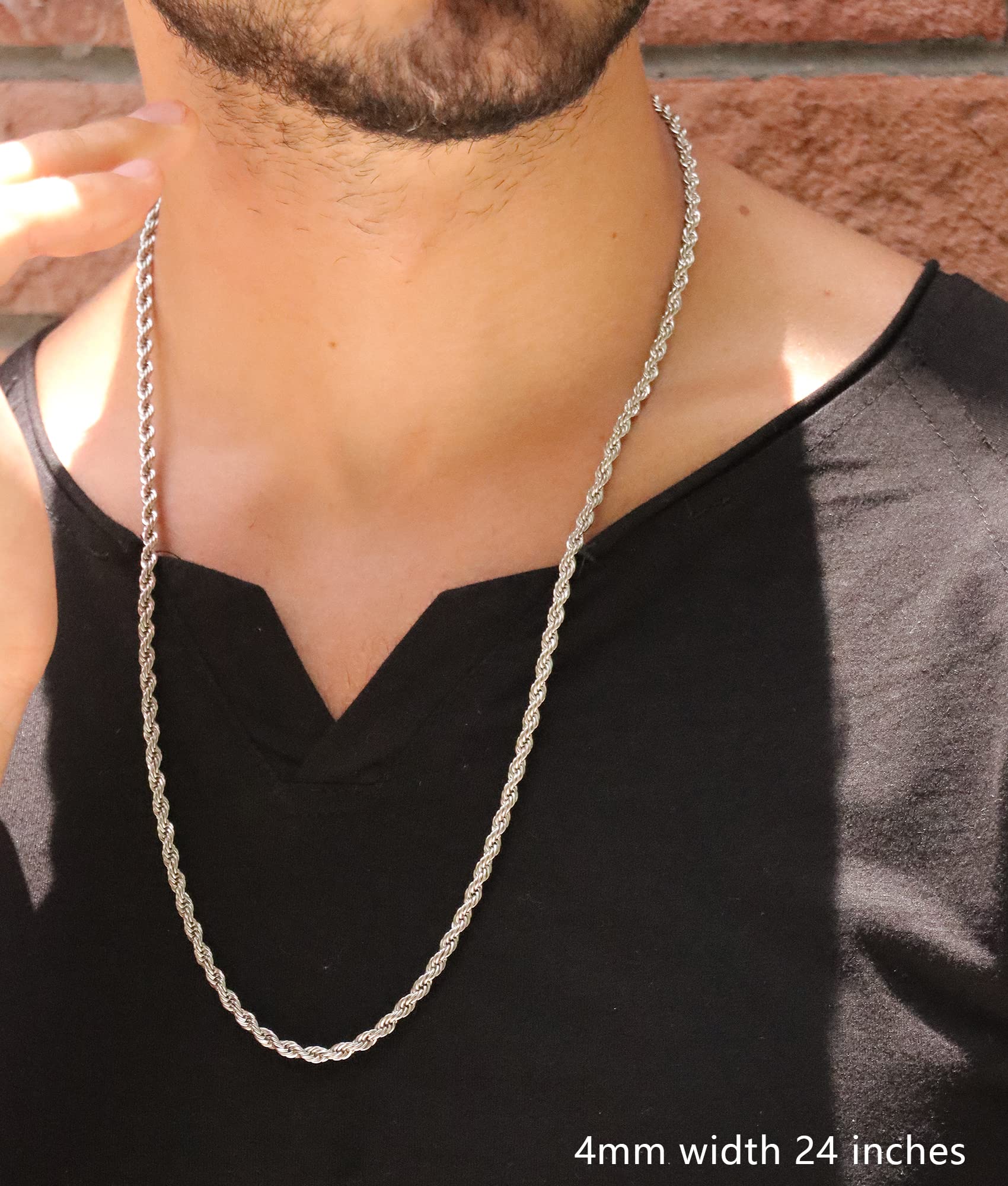 Giftall 2MM Rope Chain Necklace Stainless Steel Twist Rope Chain Necklace for Men Women 16 Inches