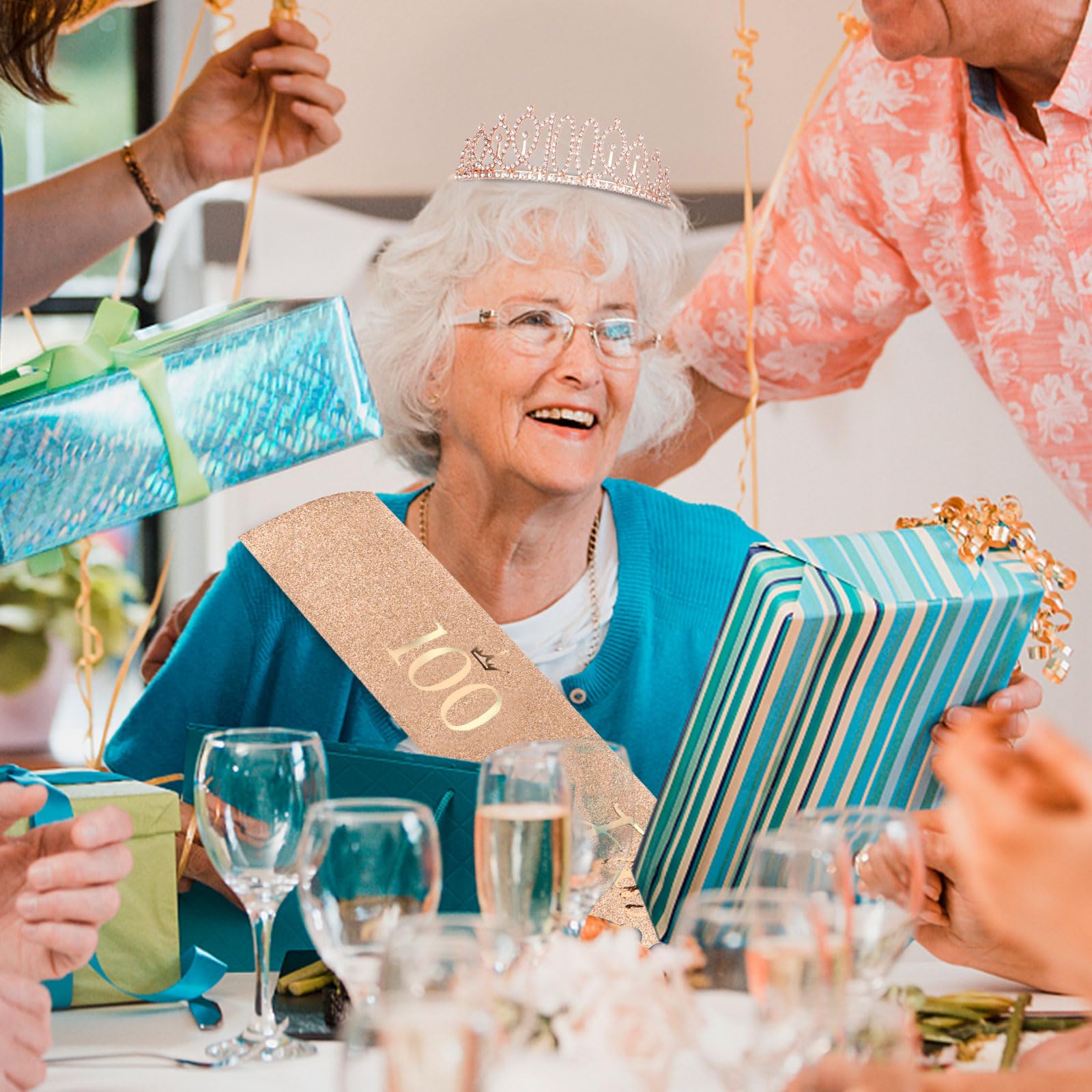 Cieher 100Th Birthday Crown + 100 & Fabulous Birthday Sash + Pearl Pin Set, 100Th Birthday Gifts For Women Friends 100Th Birthda