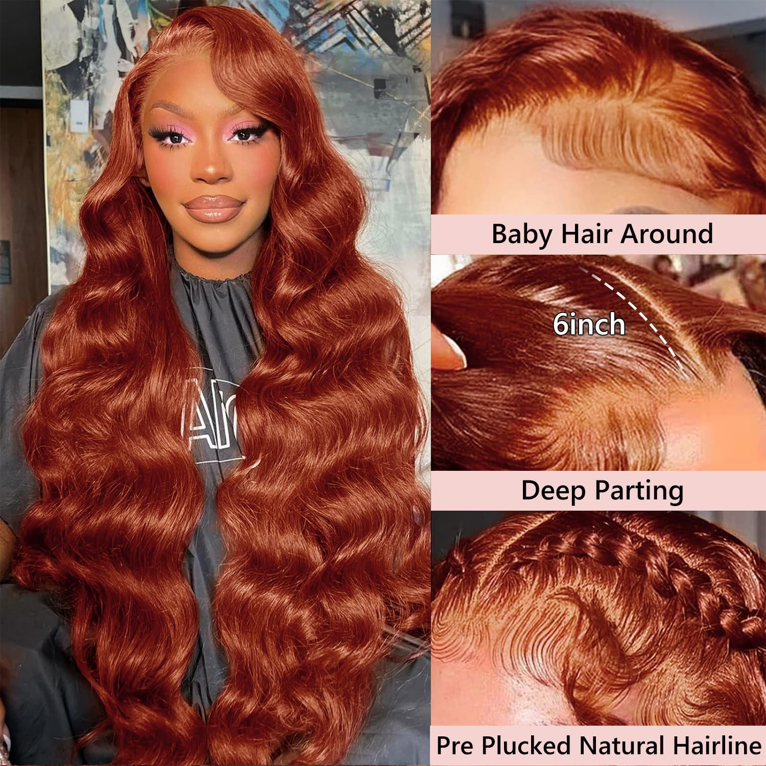 200% Density 13X6 Lace Front Wigs Human Hair Pre Plucked 13X6 Reddish Brown Hd Transparent Body Wave Lace Front Wigs For Women G