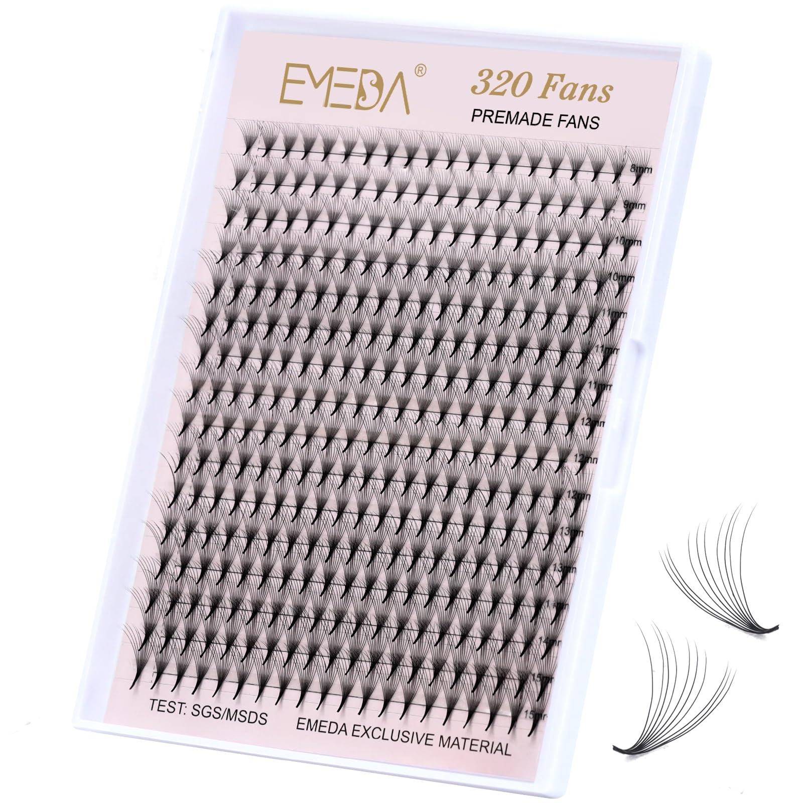 EMEDA 320 Fans Premade Lash Fans Pointy Thin Base XL Boxes Premade Fans Eyelash Extensions Stable D Curl Lash Extension Premade 